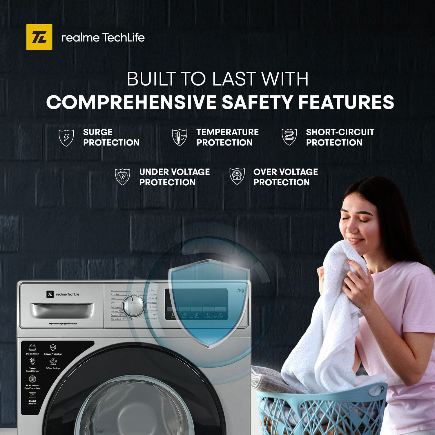 Image of realme TechLife 7 kg In-built Heater with ExpertWash Fully Automatic Front Load Washing Machine with In-built Heater Grey
