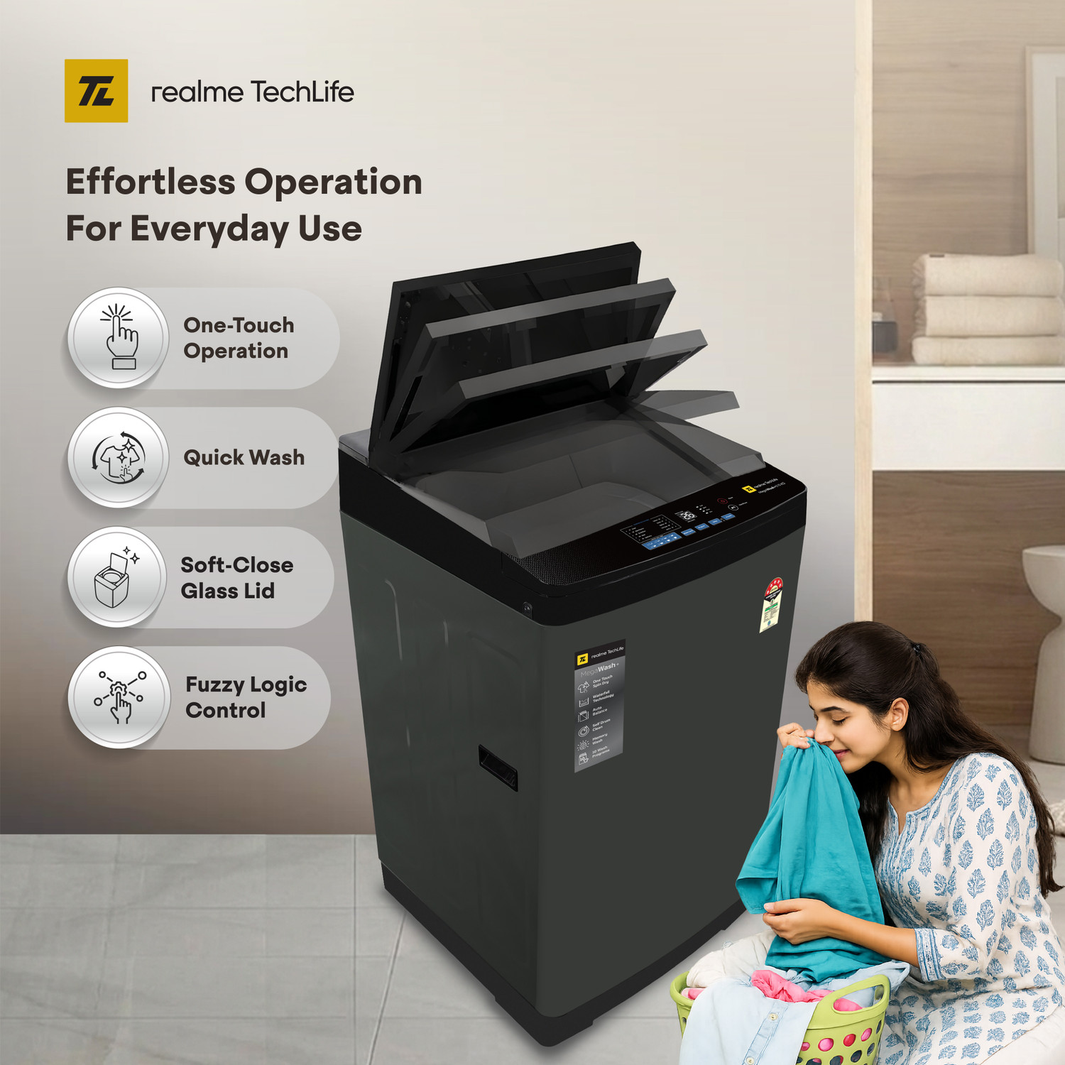 Image of realme TechLife 10 kg Fully Automatic Top Load Washing Machine Grey