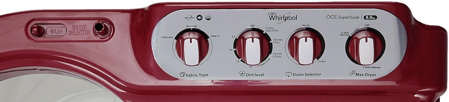 Image of Whirlpool 8 kg Semi Automatic Top Load Washing Machine Red, White