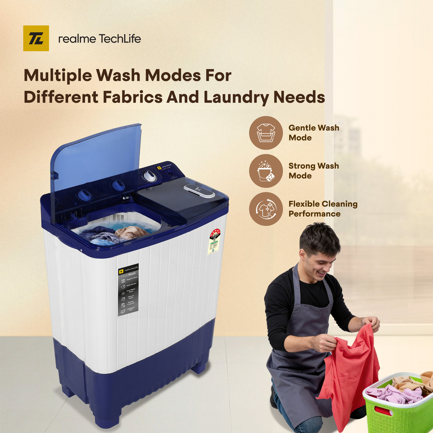 Image of realme TechLife 7.5 kg Semi Automatic Top Load Washing Machine Blue, White
