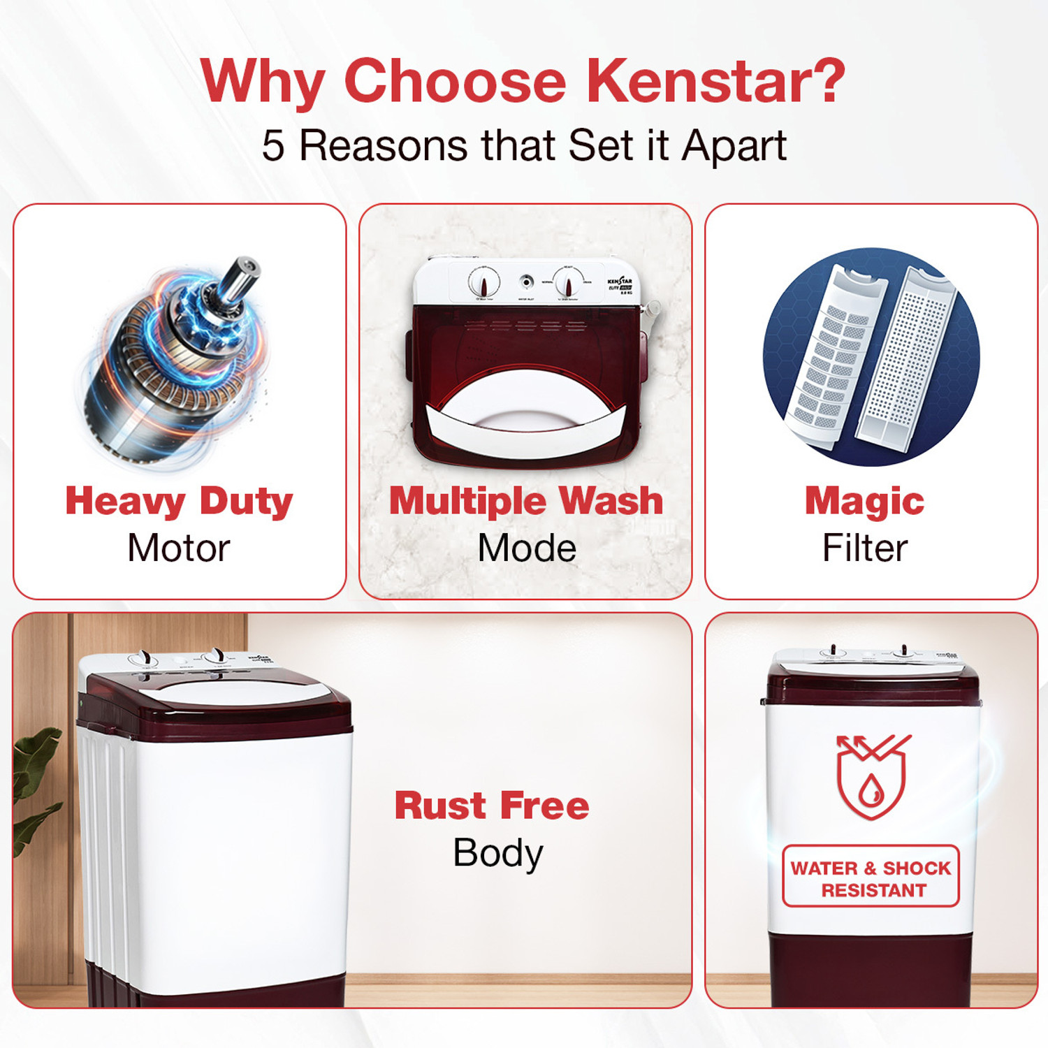 Image of Kenstar 8 kg Washer only Maroon, White