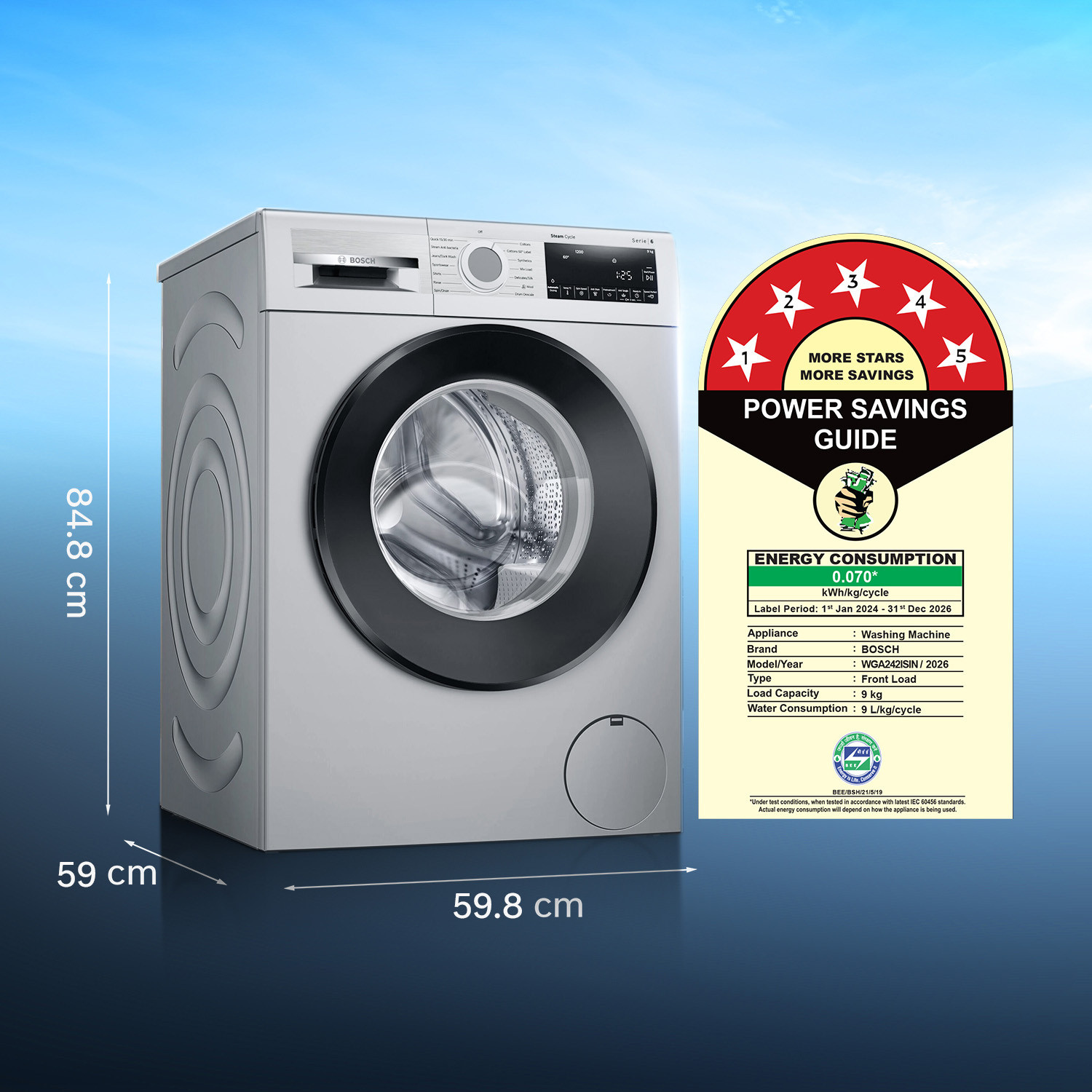 Image of BOSCH 9 kg Fully Automatic Front Load Washing Machine with In-built Heater Silver
