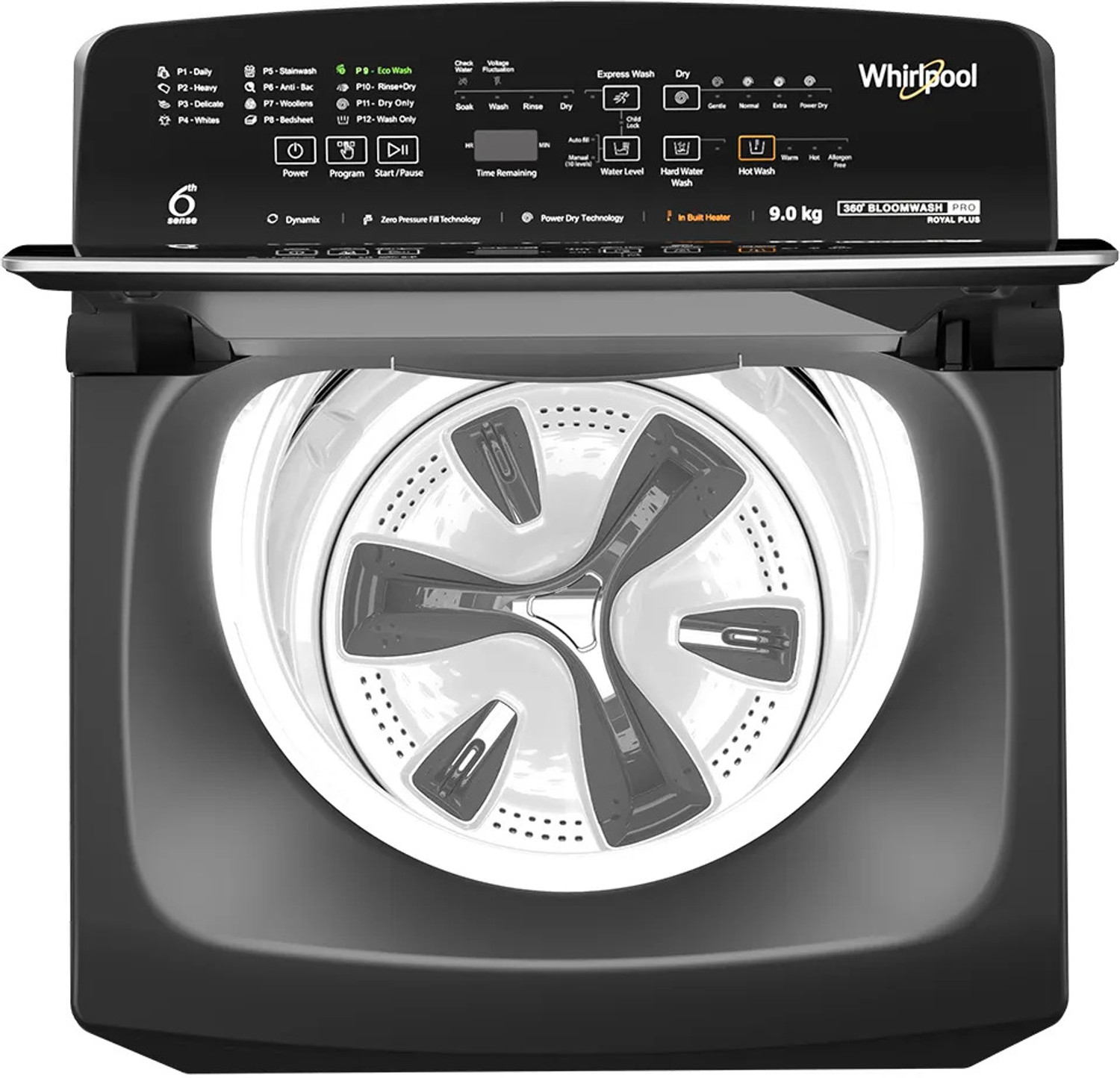 Image of Whirlpool 9 Kg Fully Automatic Top Load Washing Machine with In-built Heater Grey
