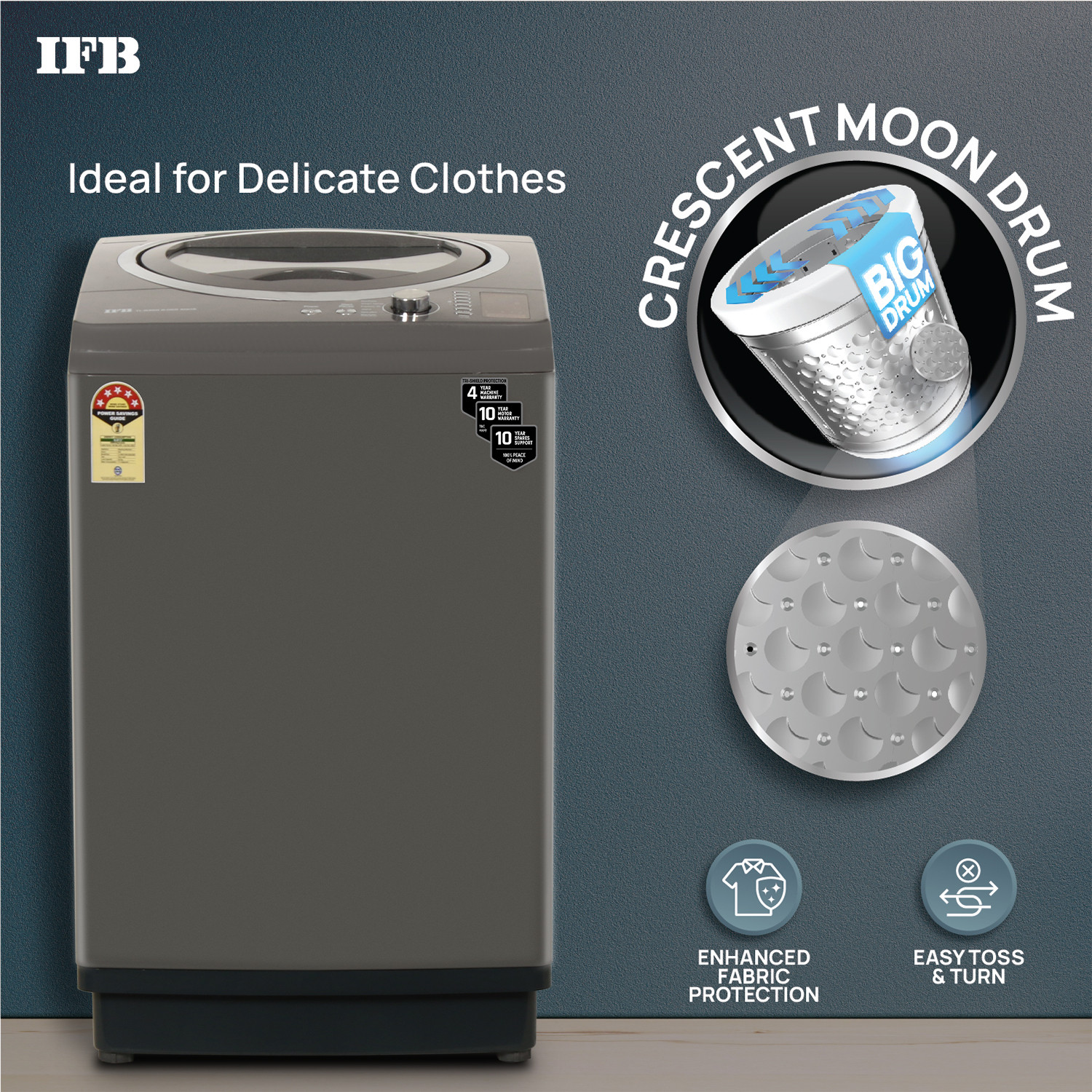 Image of IFB 8 kg 5 Star 3D Wash System, Triadic Pulsator, Smart Sense Fully Automatic Top Load Washing Machine Grey