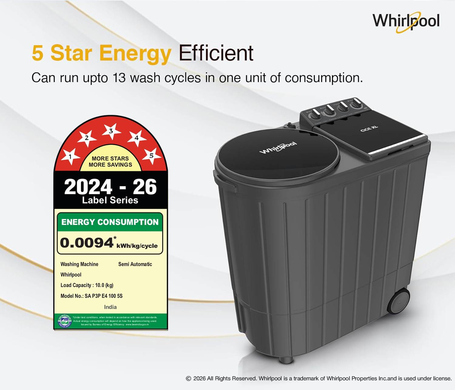 Whirlpool 10 kg Ace XL Semi Automatic Top Load Washing Machine Grey - Image 2