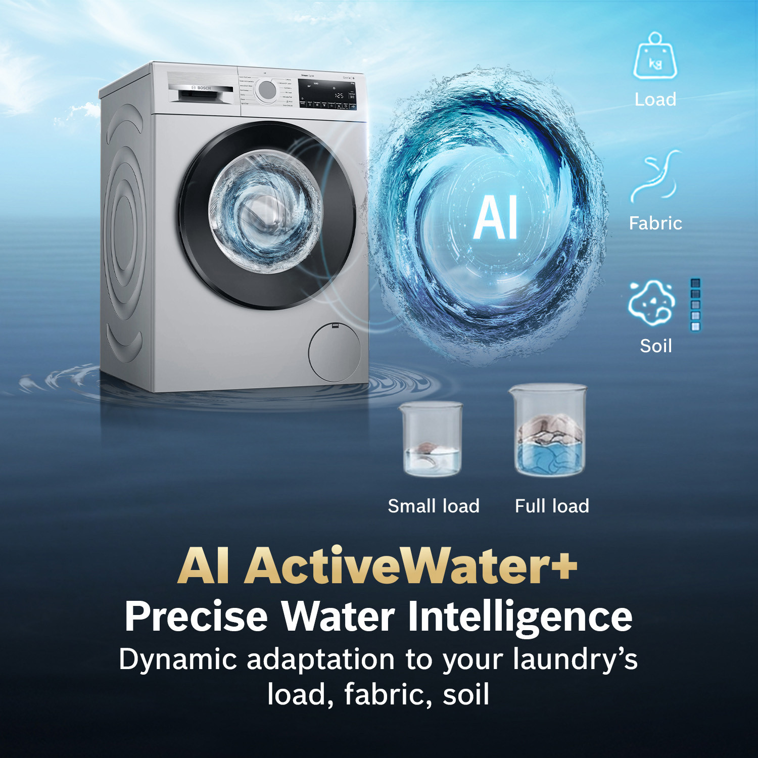 Image of BOSCH 9 kg Fully Automatic Front Load Washing Machine with In-built Heater Silver