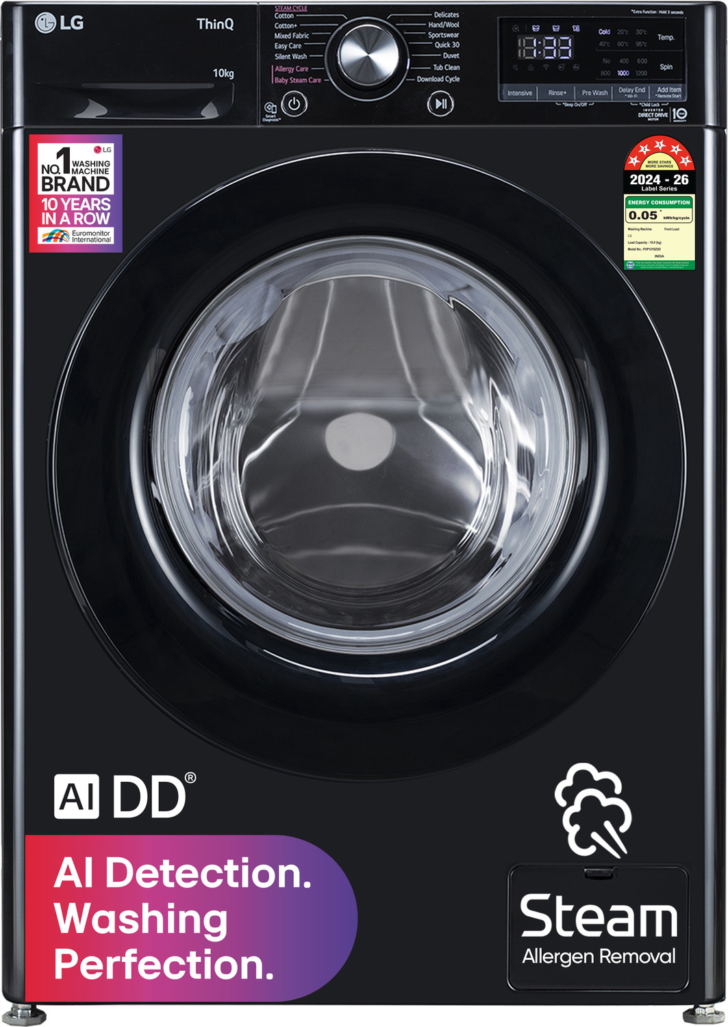 Image of LG 10 kg Fully Automatic Front Load Washing Machine with In-built Heater Black