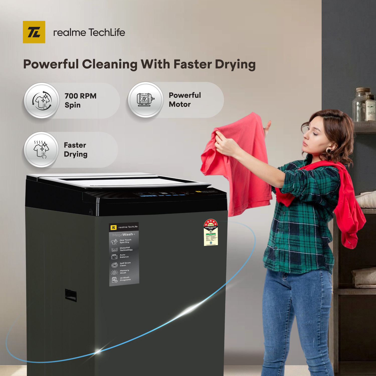 Image of realme TechLife 10 kg Fully Automatic Top Load Washing Machine Grey