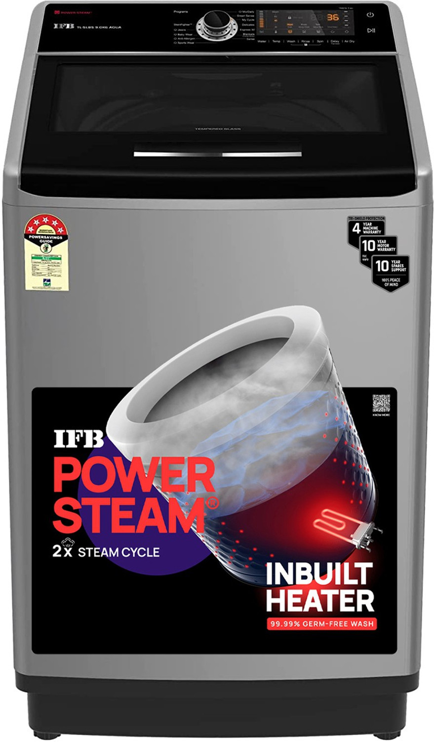 Image of IFB 9 kg Aqua Conserve Power Dual Steam, Fully Automatic Top Load Washing Machine with In-built Heater Silver