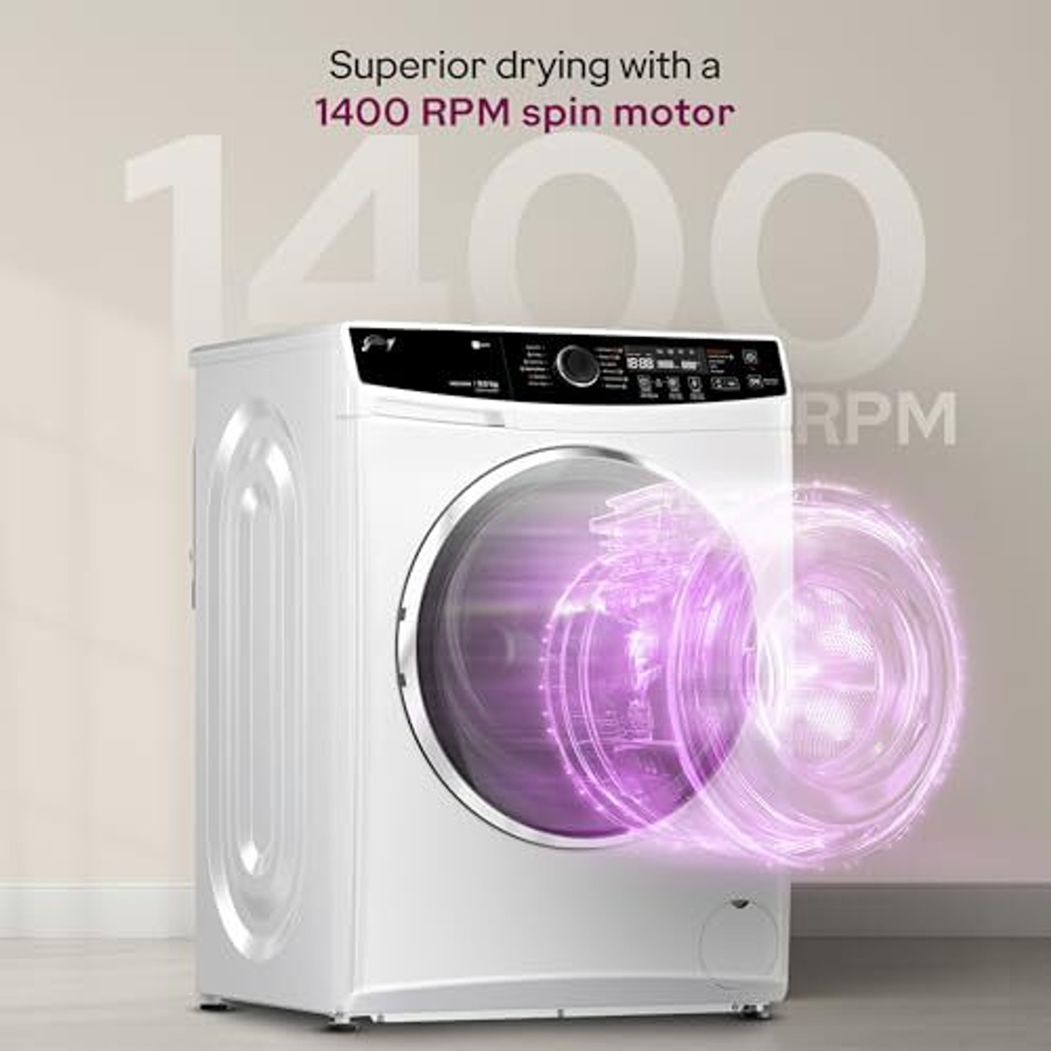 Image of Godrej 9 kg with AI Tech Fully Automatic Front Load Washing Machine with In-built Heater White, Grey