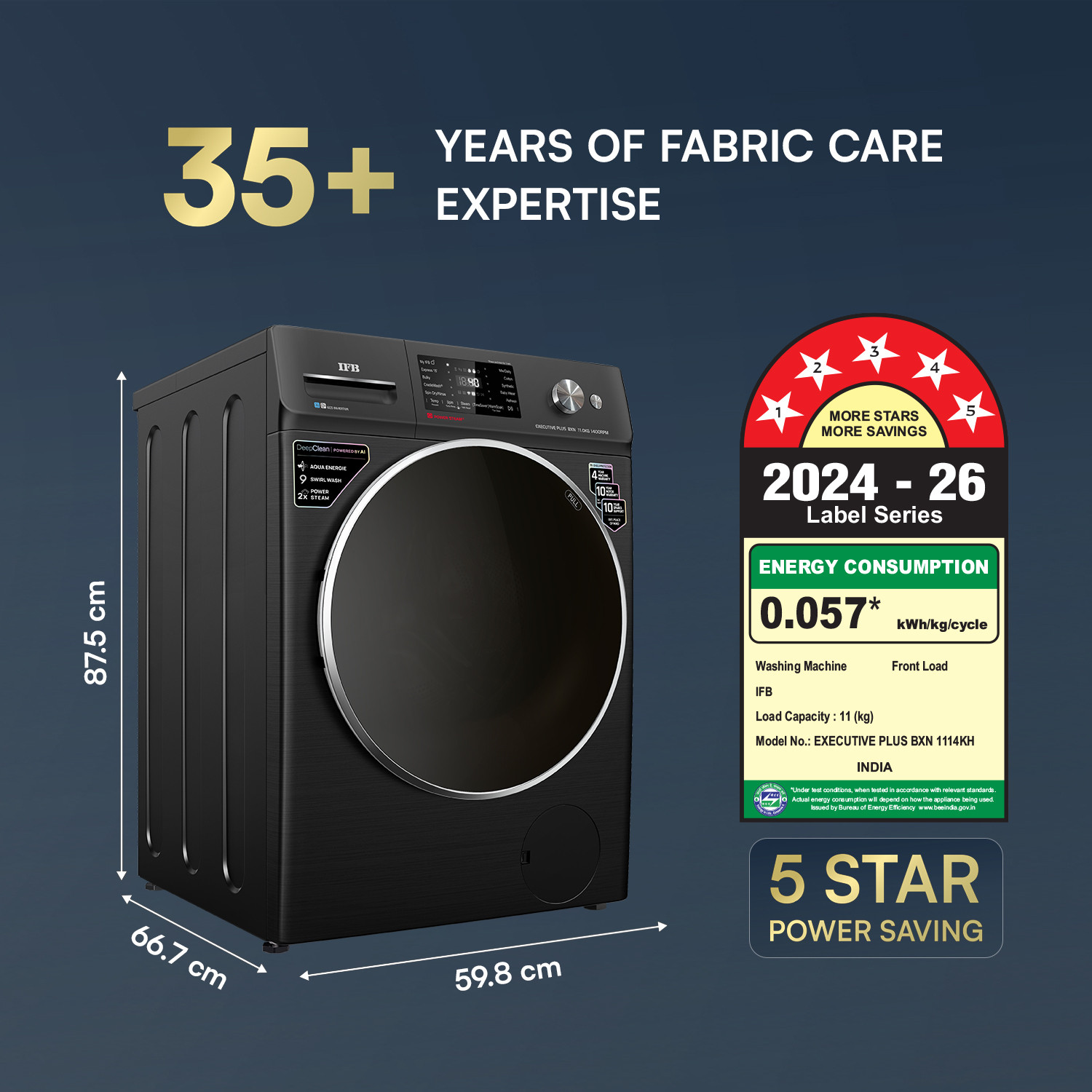 Image of IFB 11 kg with 9 Swirl Wash, 2x Power Steam, Steam Refresh Program, Eco Inverter Motor, WiFi Enabled, DeepClean Powered by Ai Fully Automatic Front Load Washing Machine with In-built Heater Black