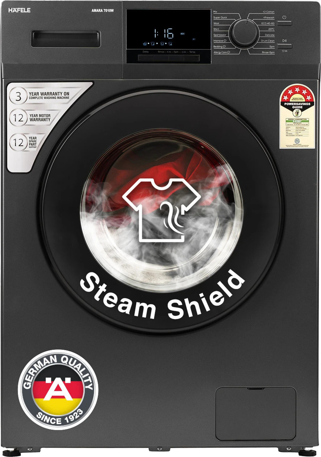 Image of Hafele 7 kg Fully Automatic Front Load Washing Machine with In-built Heater Grey