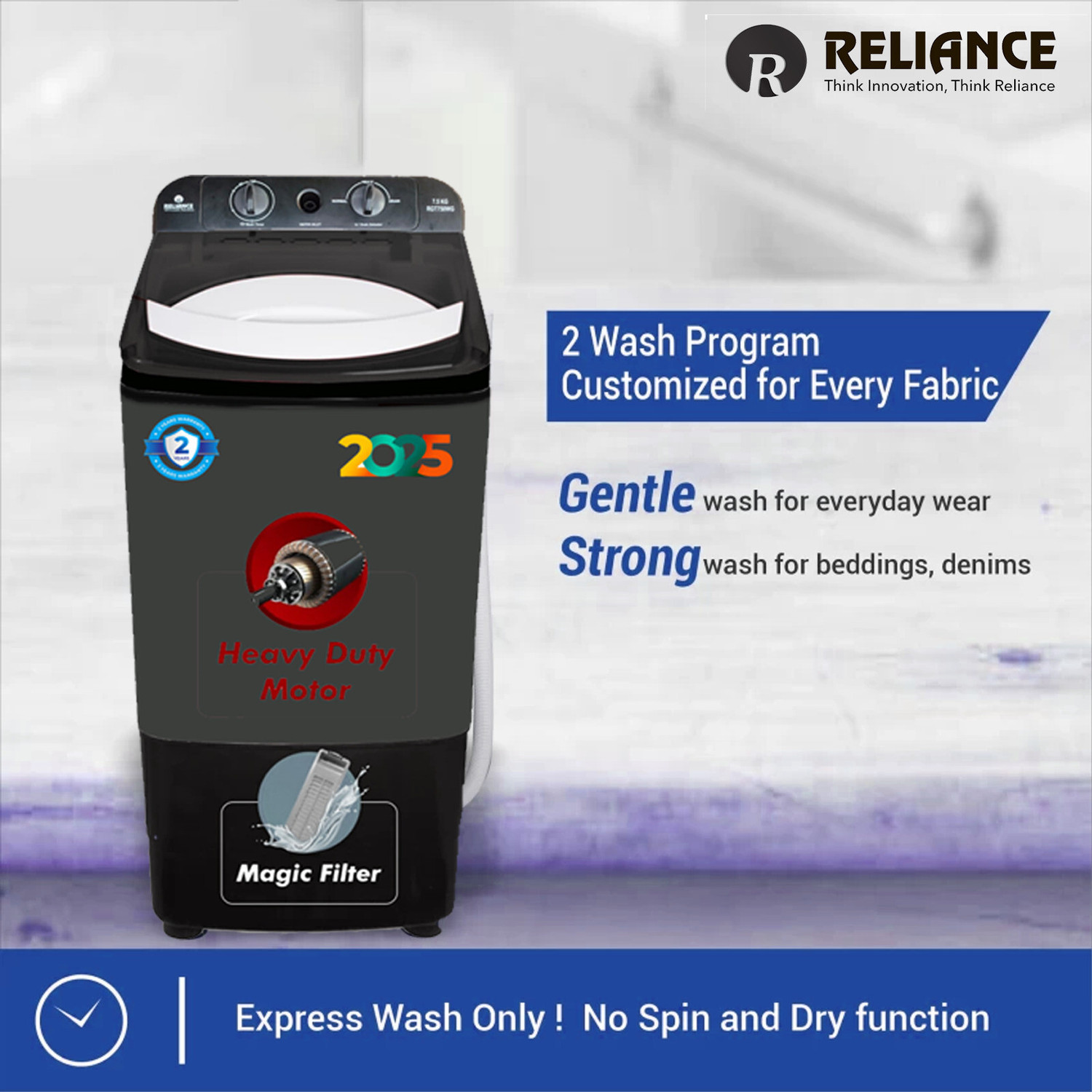 Image of Reliance 7.5 kg Washer only Grey, Black