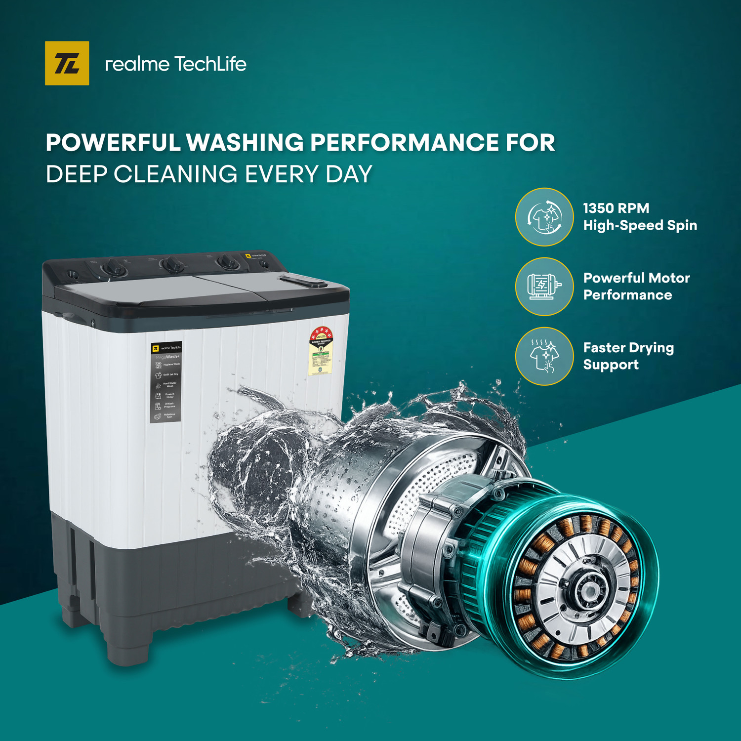 Image of realme TechLife 8 kg Semi Automatic Top Load Washing Machine Grey, White