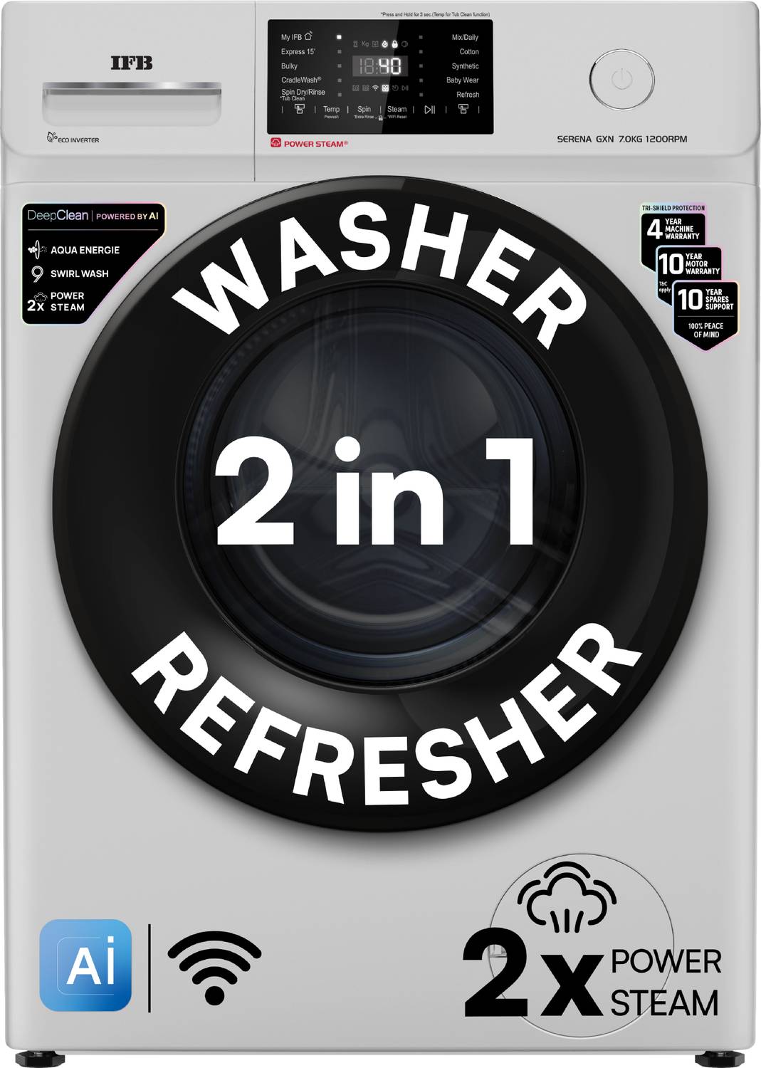 IFB 7 kg 5 Star with Steam Refresh program, 9 Swirl Wash, Eco Inverter, Powered by AI with Wifi Fully Automatic Front Load Washing Machine with In-built Heater Grey price history chart and lowest price