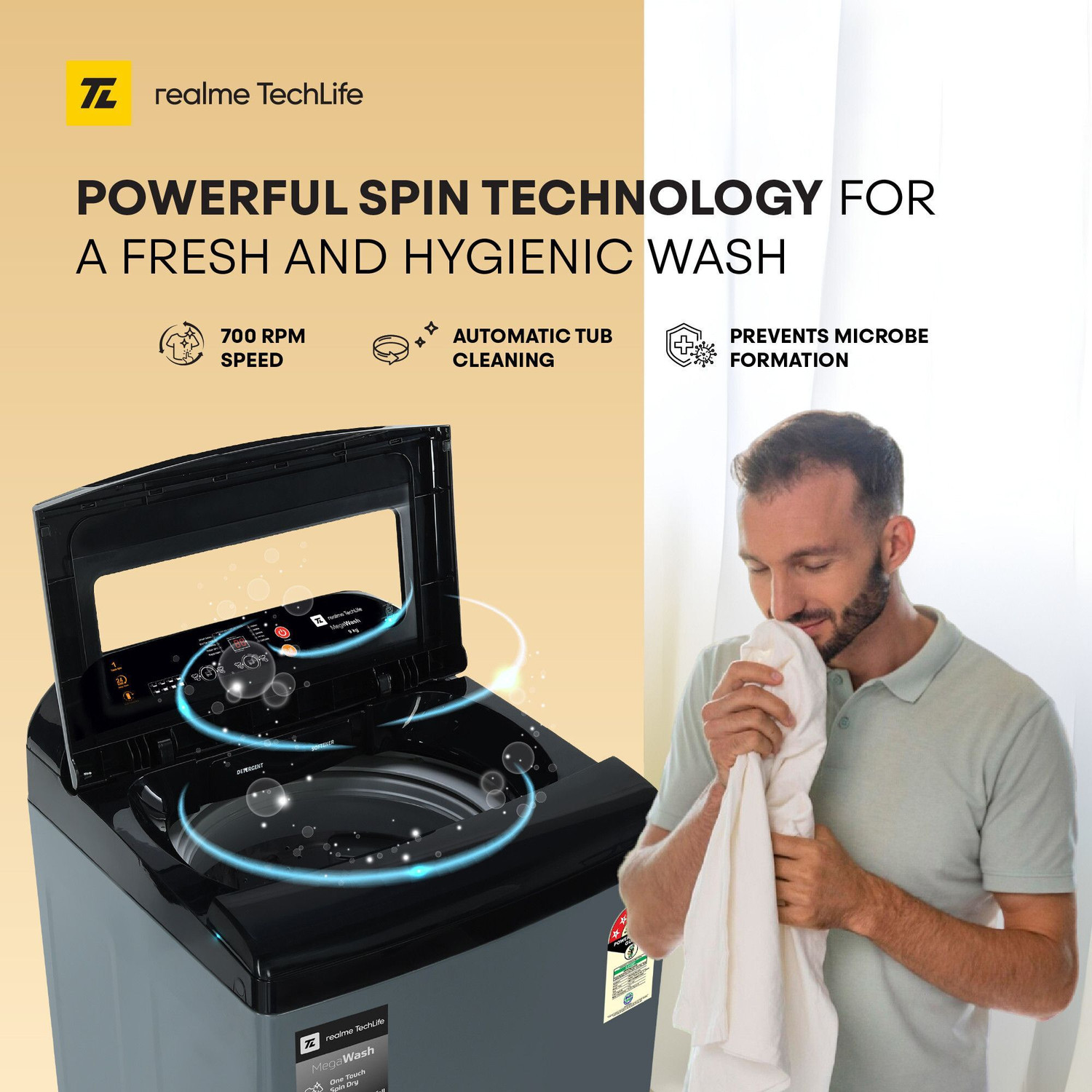 Image of realme TechLife 9 kg MegaWash Range Fully Automatic Top Load Washing Machine Grey