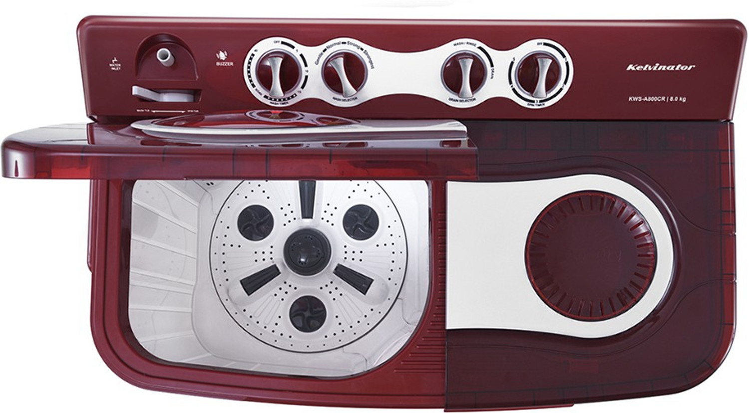 Image of Kelvinator 8 kg Semi Automatic Top Load Washing Machine Maroon, White