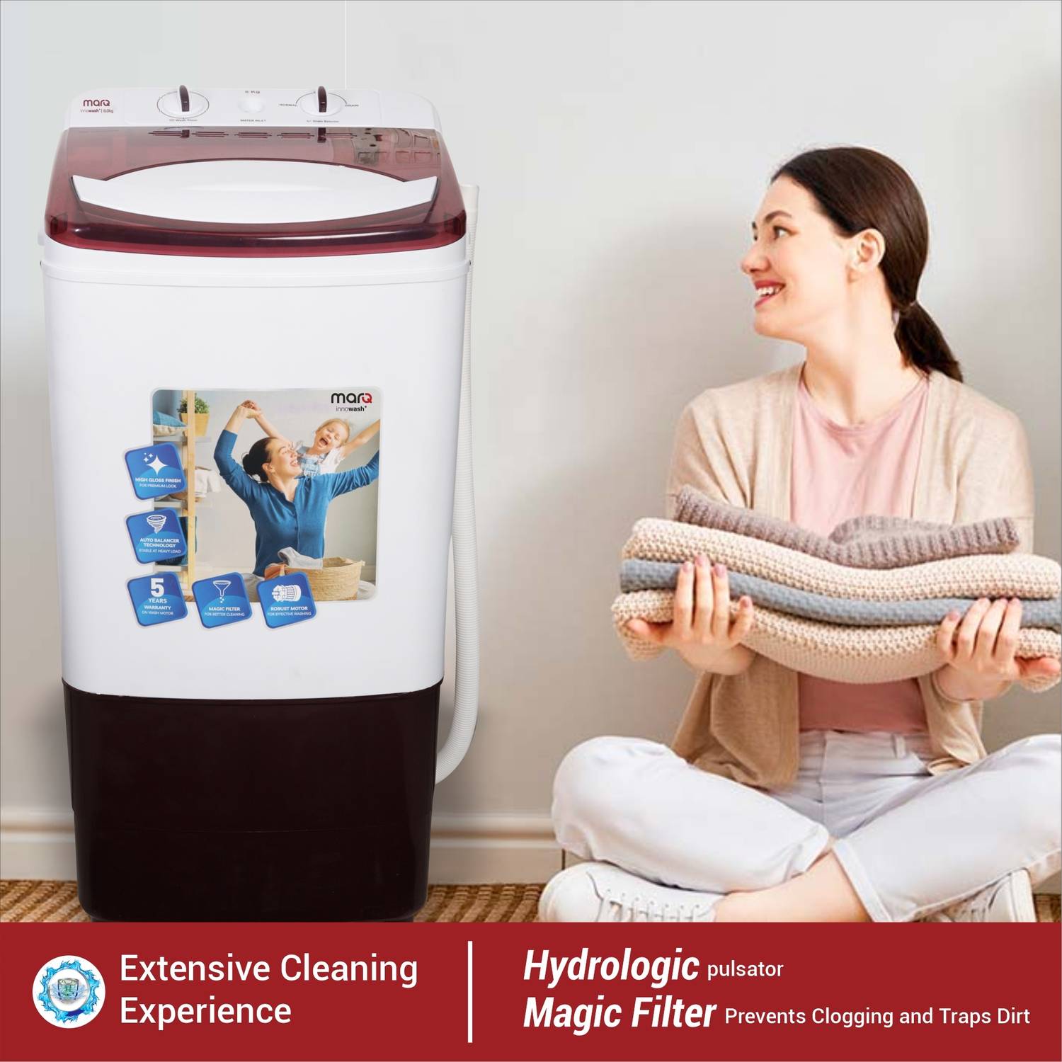 MarQ by Flipkart 8 kg Washer only Maroon, White (MQVWA800NNNLB)