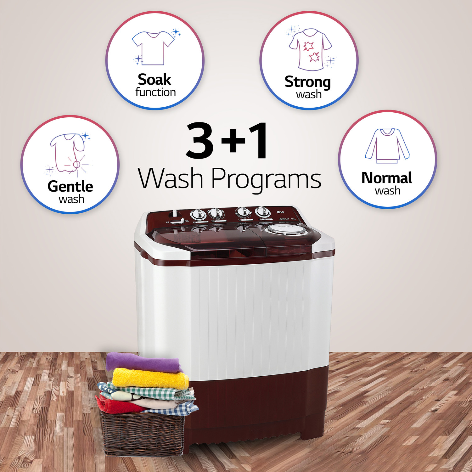 Image of LG Electronics 10.5 kg Semi Automatic Top Load Washing Machine Maroon, White