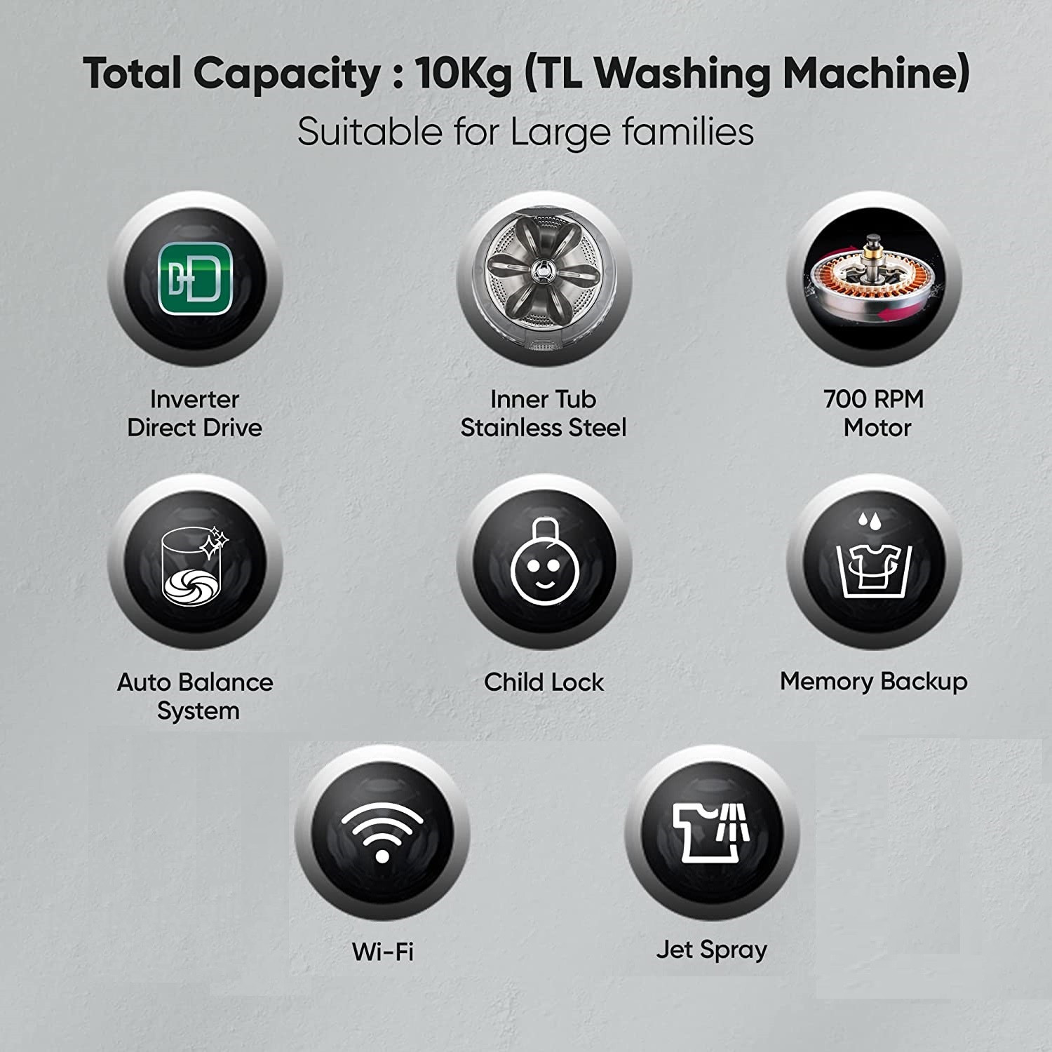 Image of LG 10 kg with Wi-Fi Enabled,AI Direct Drive Technology Fully Automatic Top Load Washing Machine Grey