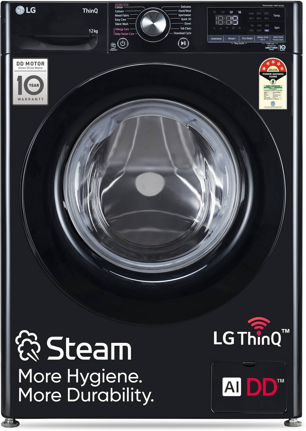 LG 12 kg 5 Star, AI Direct Drive Technology, Wi-Fi Enabled, Steam