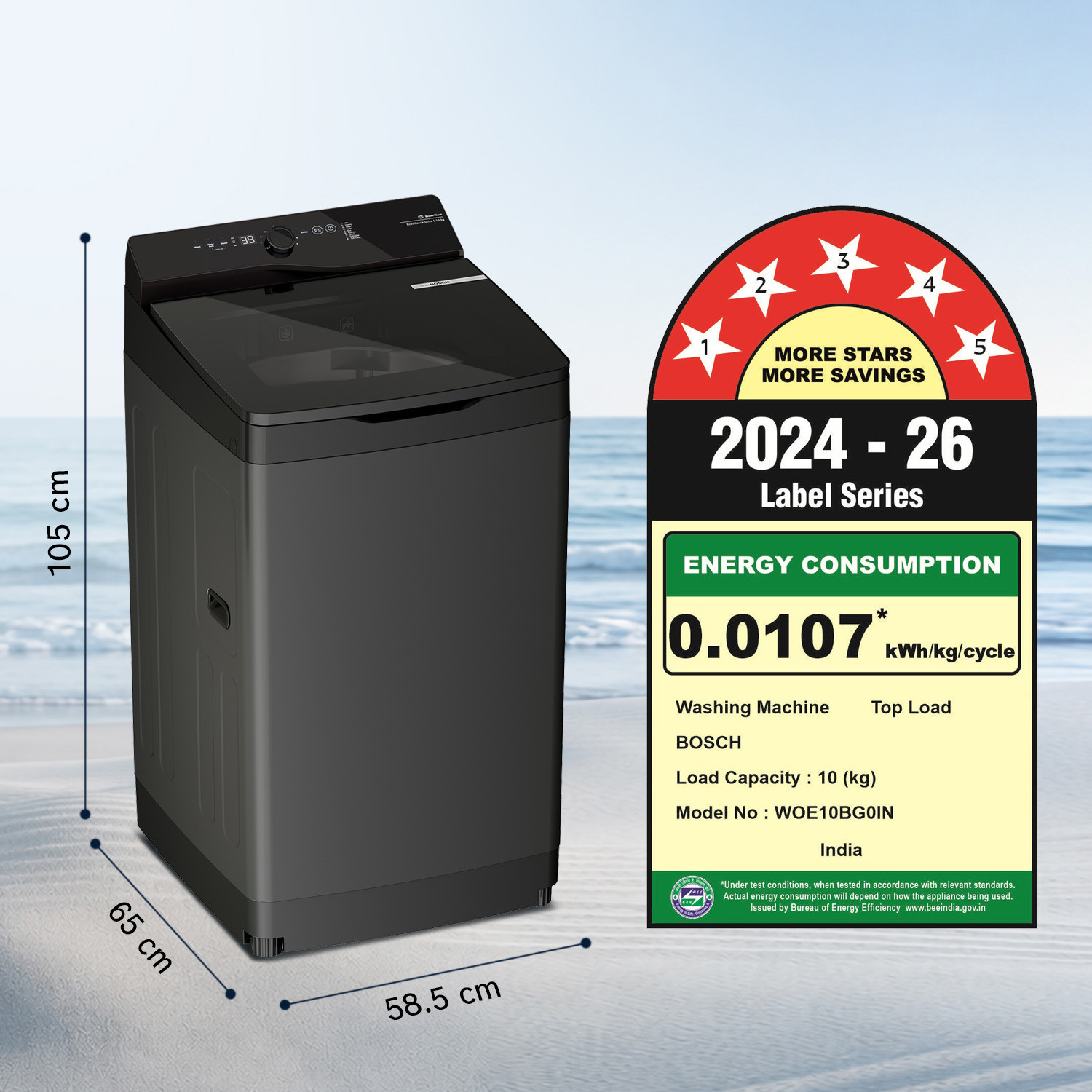 Image of BOSCH 10 kg Fully Automatic Top Load Washing Machine Black