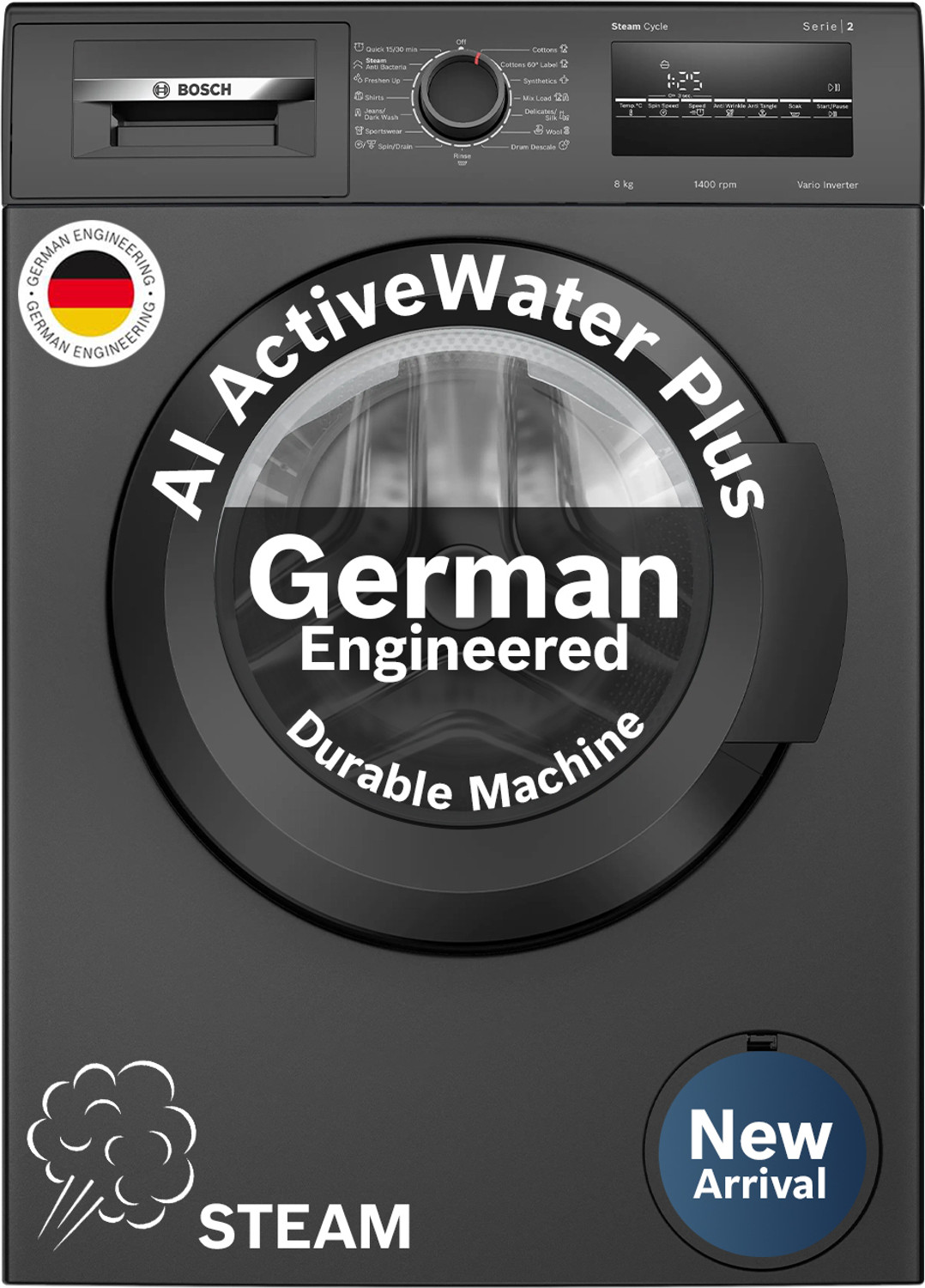 Image of BOSCH 8 kg Fully Automatic Front Load Washing Machine with In-built Heater Black