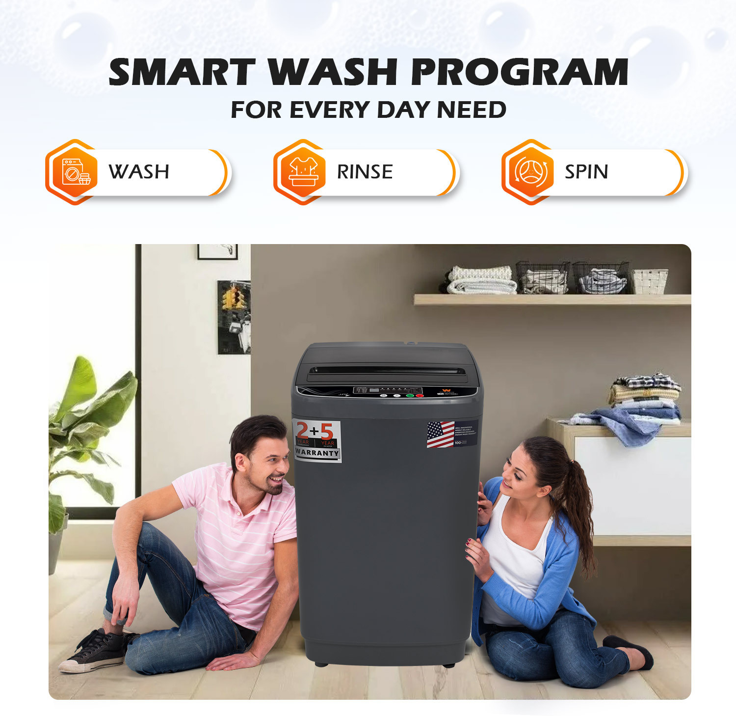 Image of White Westinghouse (Trademark by Electrolux) 7.5 kg Fully Automatic Top Load Washing Machine Grey
