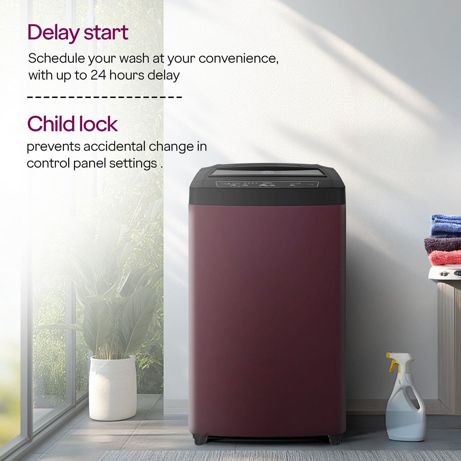 Image of Godrej 7.5 Kg 5 Star Germ Shield Technology & Roller Coaster Wash Technology Fully Automatic Top Load Washing Machine with In-built Heater Black, Maroon