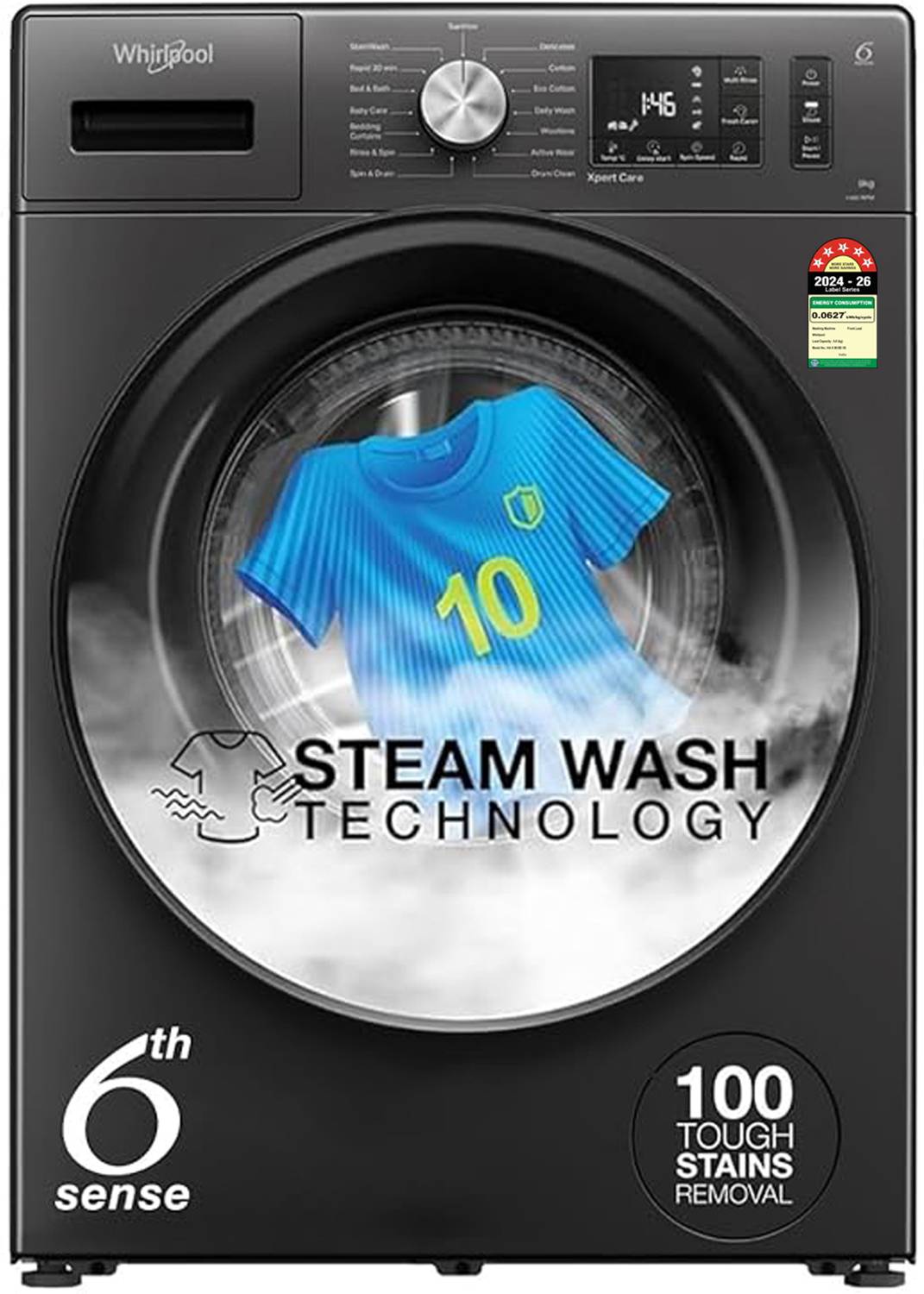 Whirlpool 8 kg 5 Star Inverter Steam Front Load Washing Machine Grey - Image 1