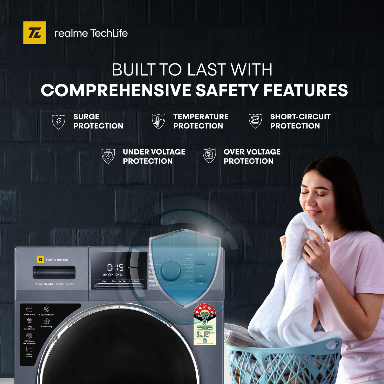 Image of realme TechLife 9 kg Fully Automatic Front Load Washing Machine with In-built Heater Blue