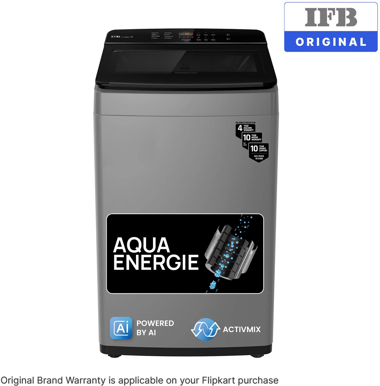 Image of IFB 7 kg Aqua Energie, ActivMix, Soft Close Door, Auto Tub Clean, DeepClean Powered by Ai Fully Automatic Top Load Washing Machine Black, Grey