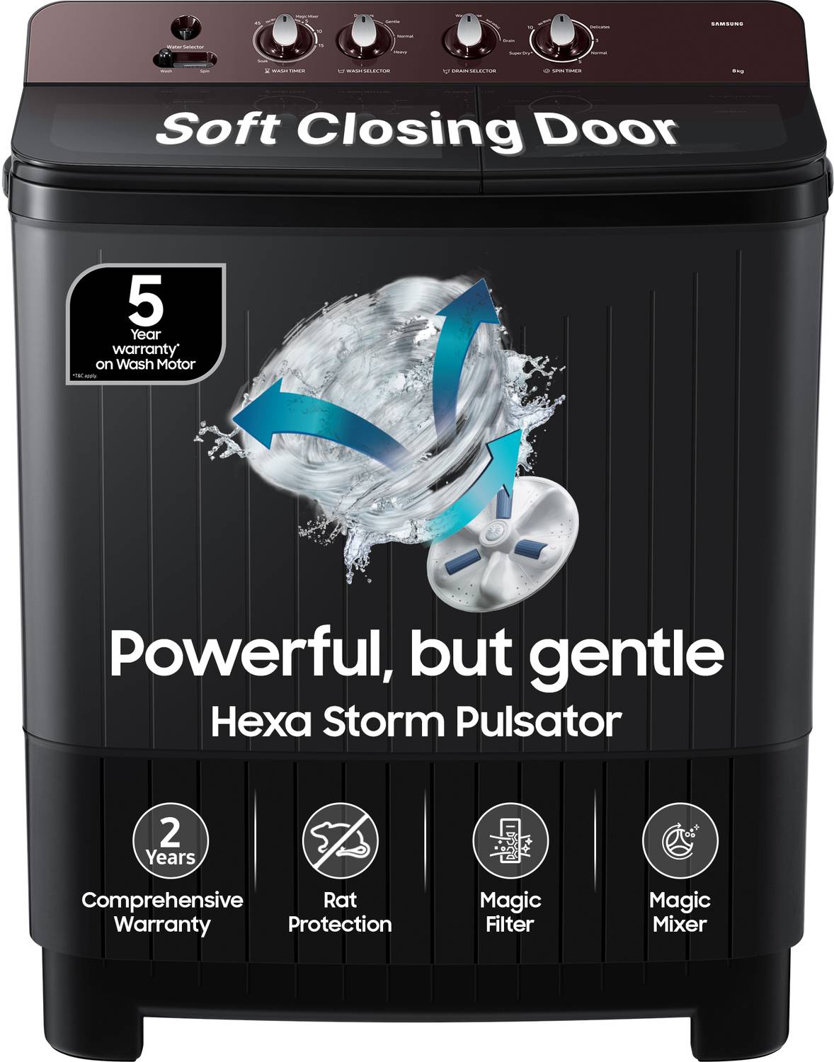Samsung 8 kg 5 Star, Soft Closing Door, Hexa Strom Pulsator Semi Automatic Top Load Washing Machine Grey price history chart and lowest price