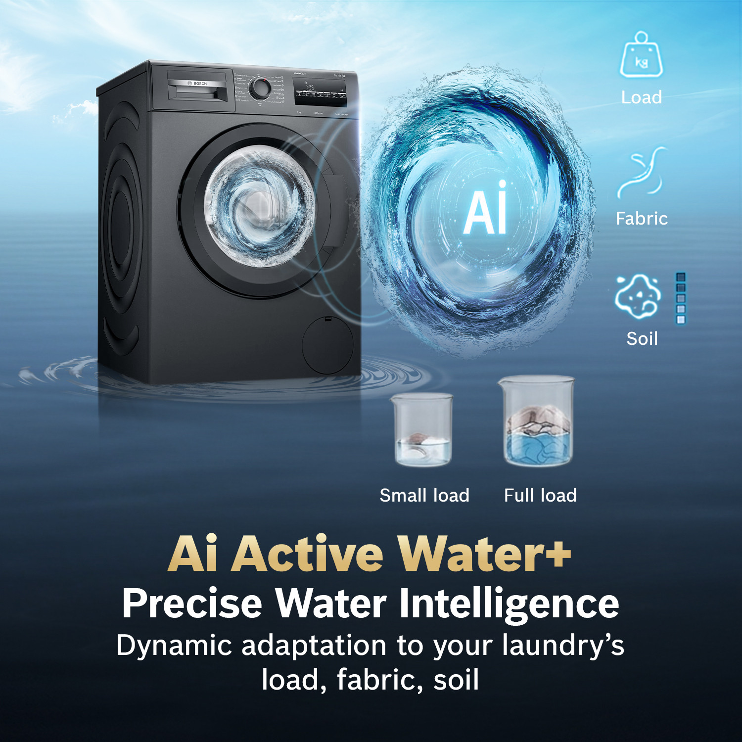 Image of BOSCH 8 kg Fully Automatic Front Load Washing Machine with In-built Heater Black