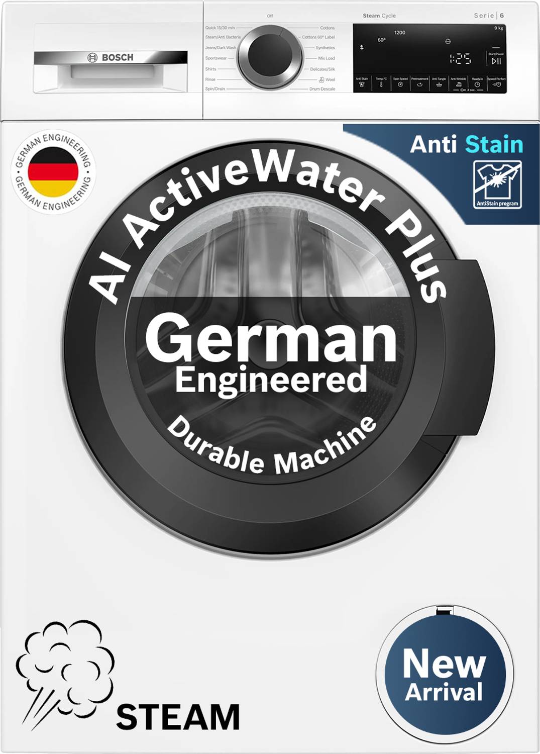 Bosch 9 kg Front Load Washing Machine White - Image 1