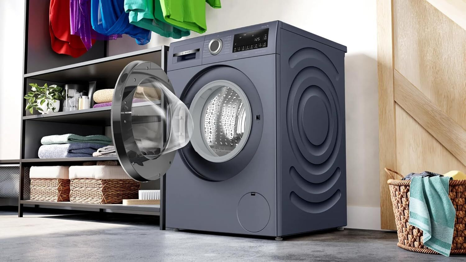 Image of BOSCH 9 kg Fully Automatic Front Load Washing Machine with In-built Heater Black, Grey, Silver