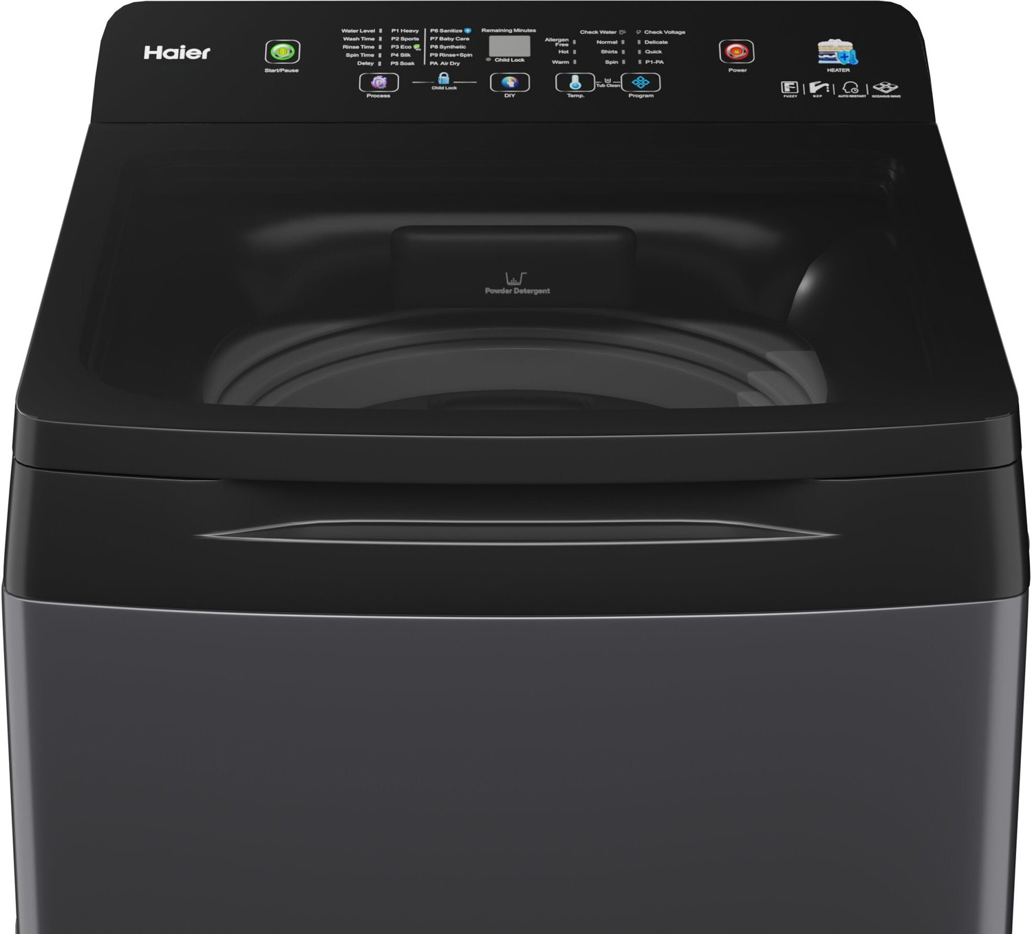 Image of Haier 9 kg Fully Automatic Top Load Washing Machine with In-built Heater Black