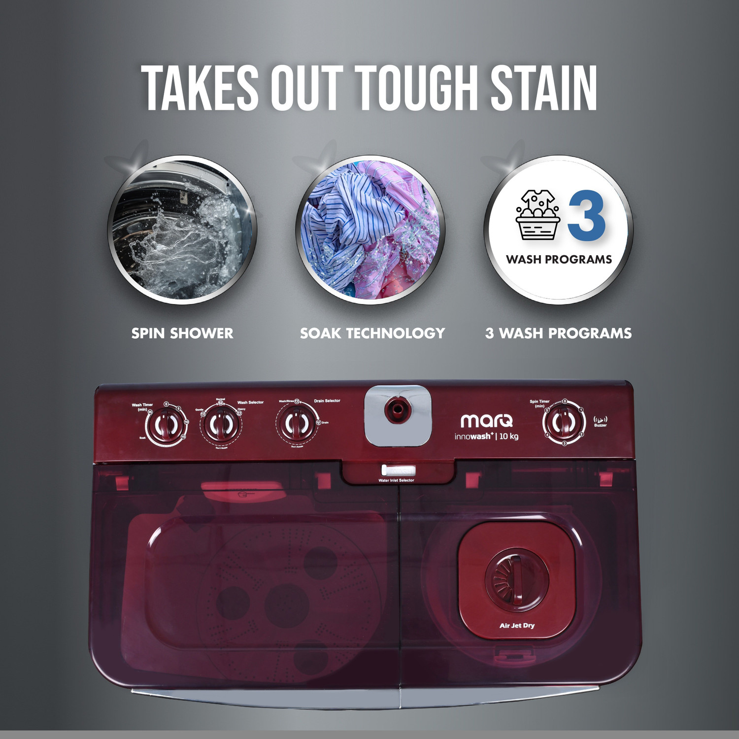 Image of MarQ by Flipkart 10 kg Semi Automatic Top Load Washing Machine Maroon, White