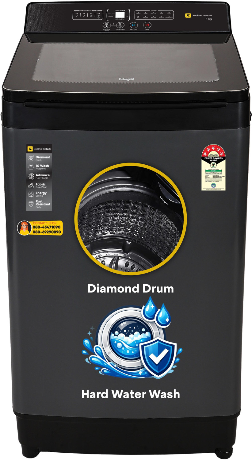 Image of realme TechLife 8 kg with Smart Sensors and Powerful Motor Fully Automatic Top Load Washing Machine Grey