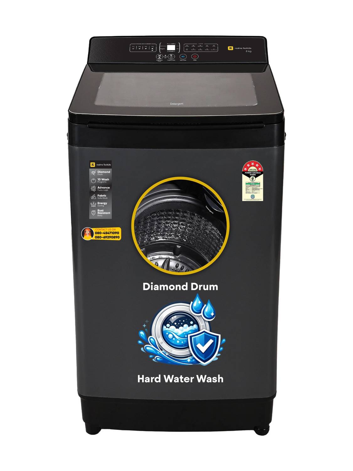 realme TechLife 8 kg with Smart Sensors and Powerful Motor Fully Automatic Top Load Washing Machine Grey