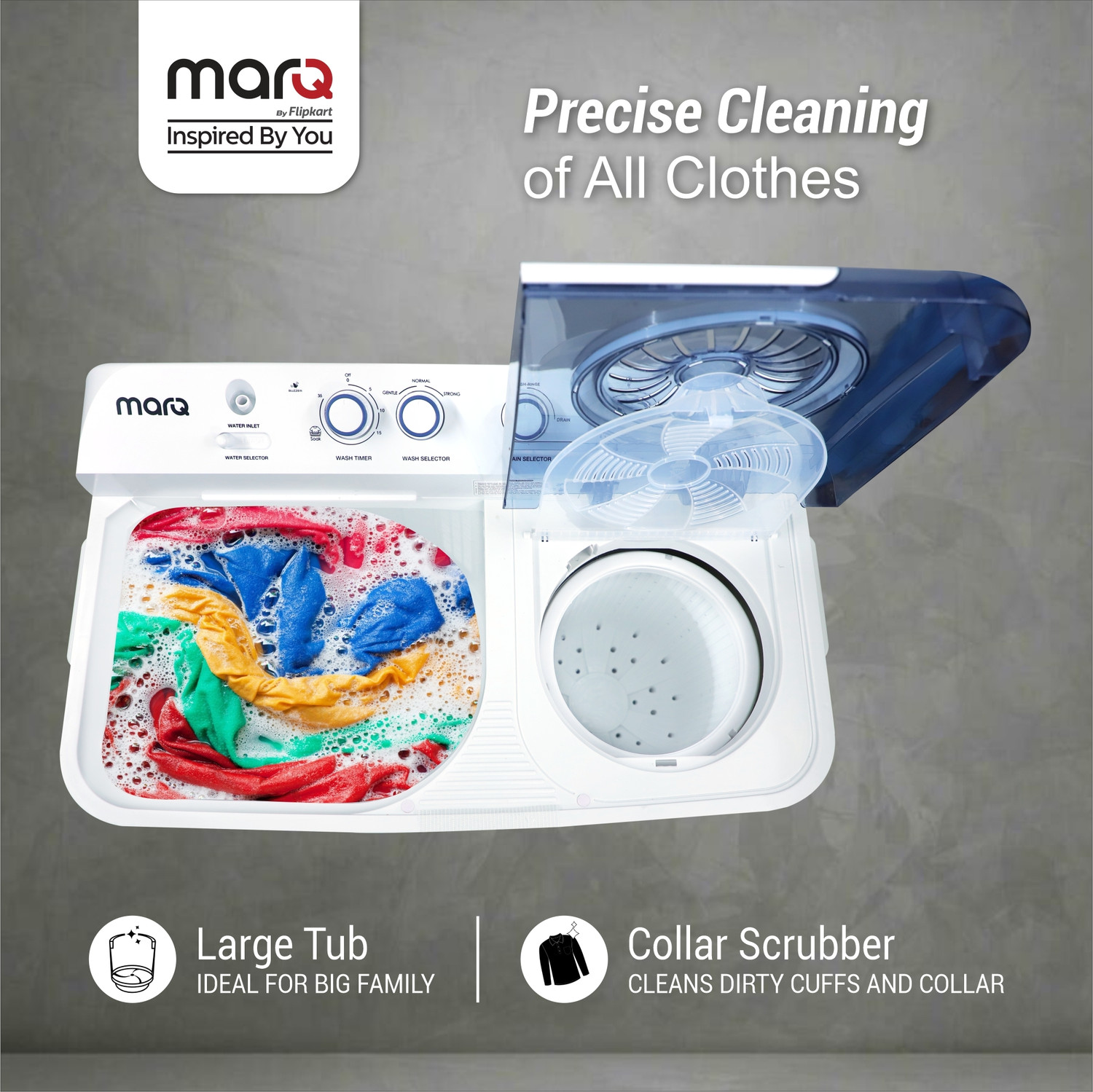 Image of MarQ by Flipkart 12 kg Semi Automatic Top Load Washing Machine Blue