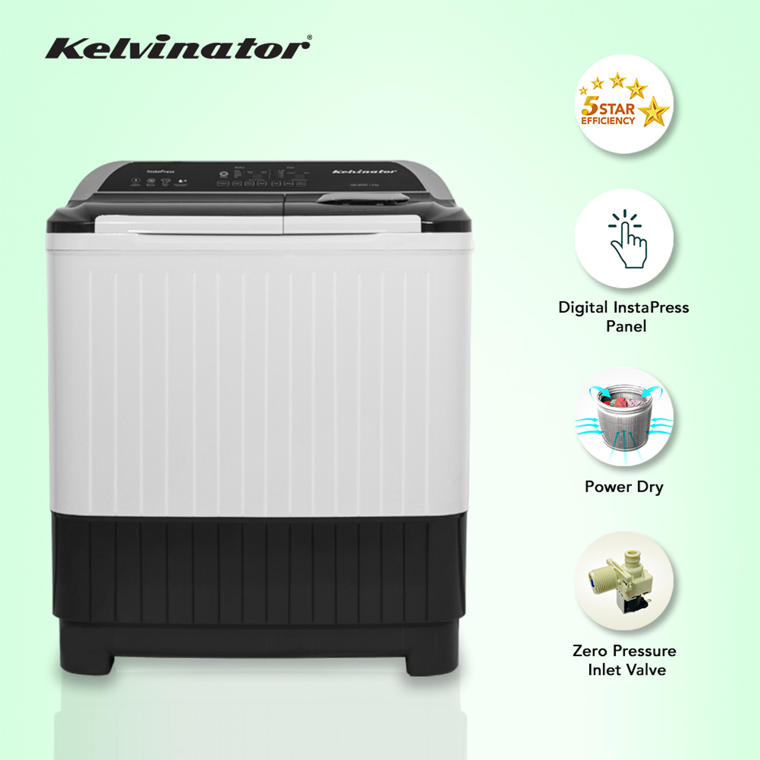 Image of Kelvinator 8.5 kg Semi Automatic Top Load Washing Machine White, Grey