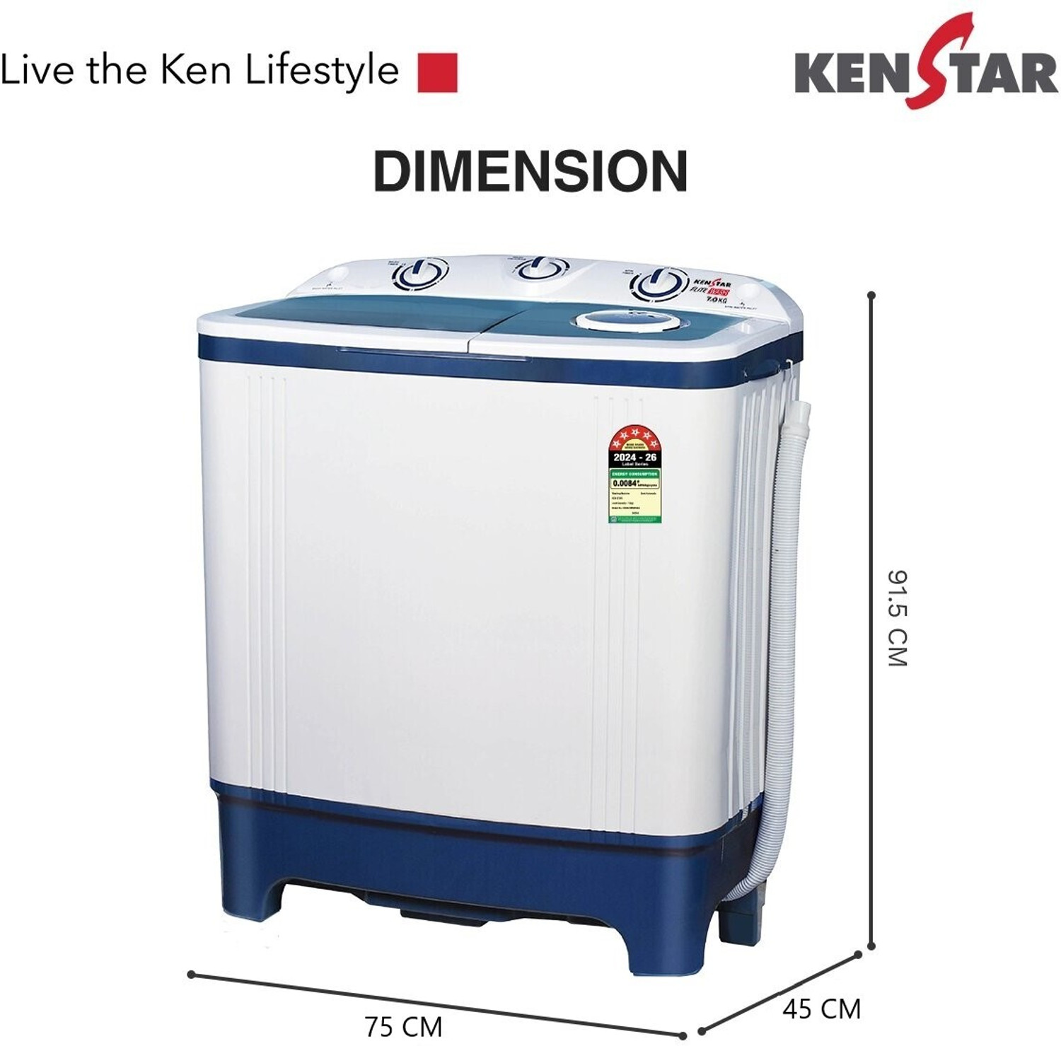 Image of Kenstar 7 kg Semi Automatic Top Load Washing Machine Blue, White