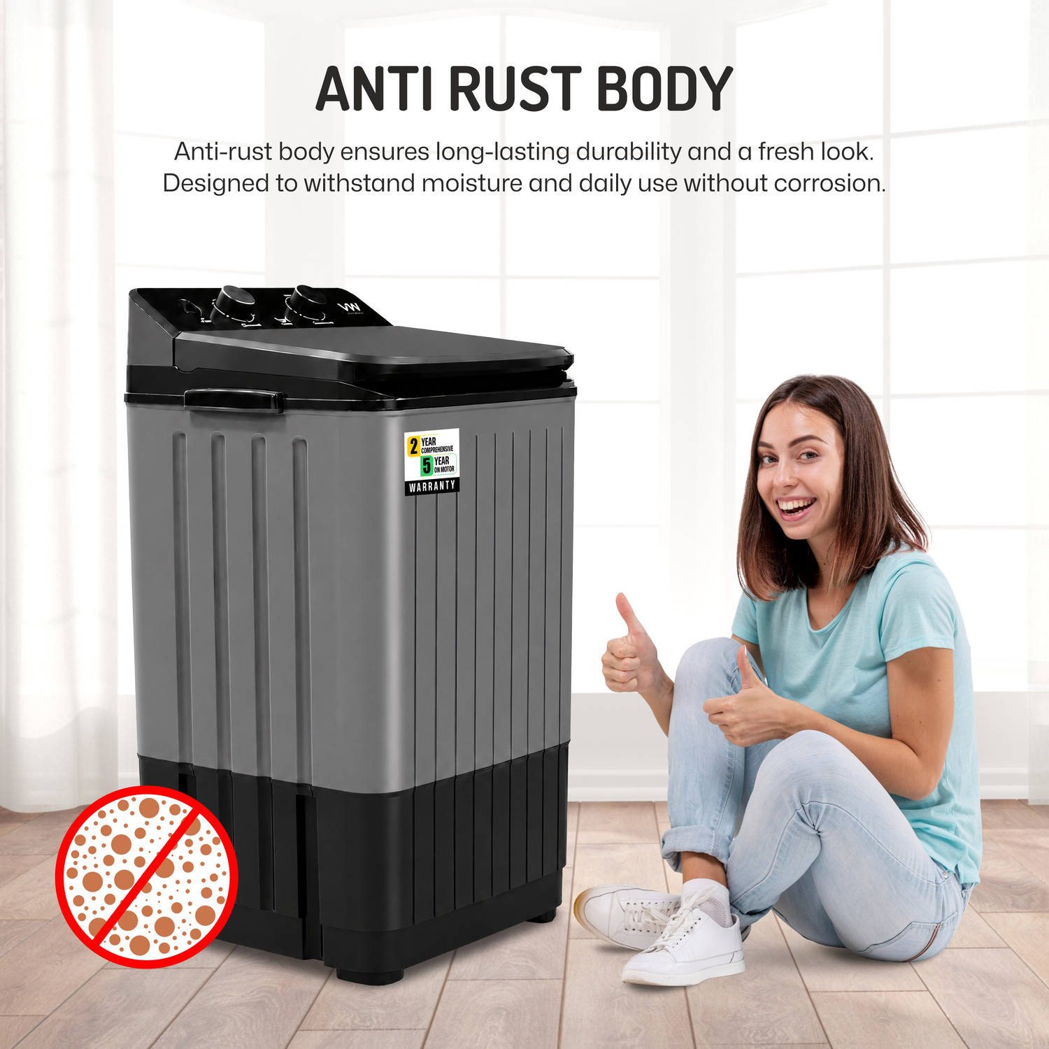 Image of VW 8.5 kg Semi-Automatic Top Load Washer only Grey