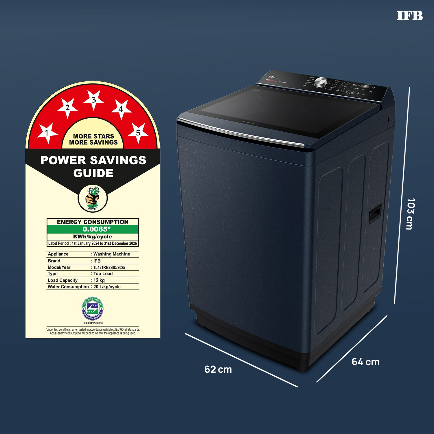 Image of IFB 12 kg 5 Star AI Powered Deepclean Technology with Eco Inverter, Power Steam, Inbuilt Heater, Activmix Fully Automatic Top Load Washing Machine with In-built Heater Blue