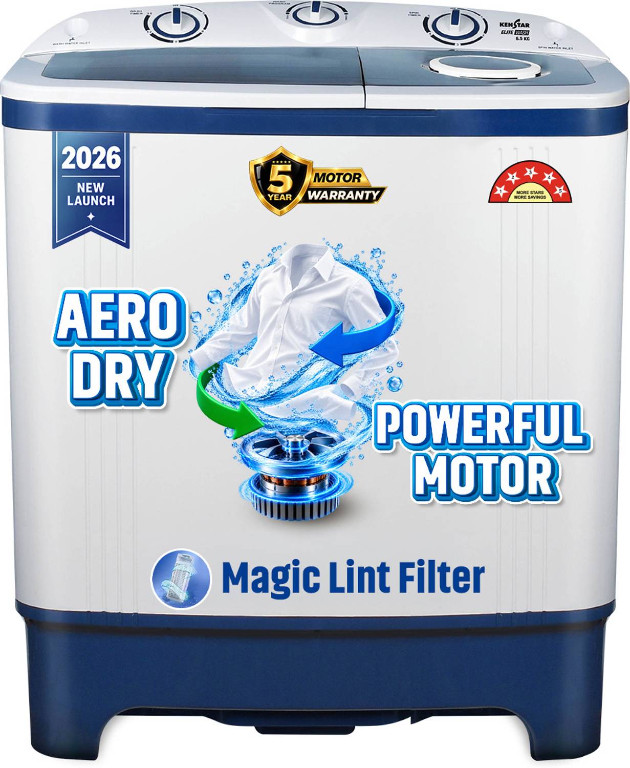 Kenstar 6.5 kg Semi-Automatic Top Load Washing Machine (Blue) - Image 1