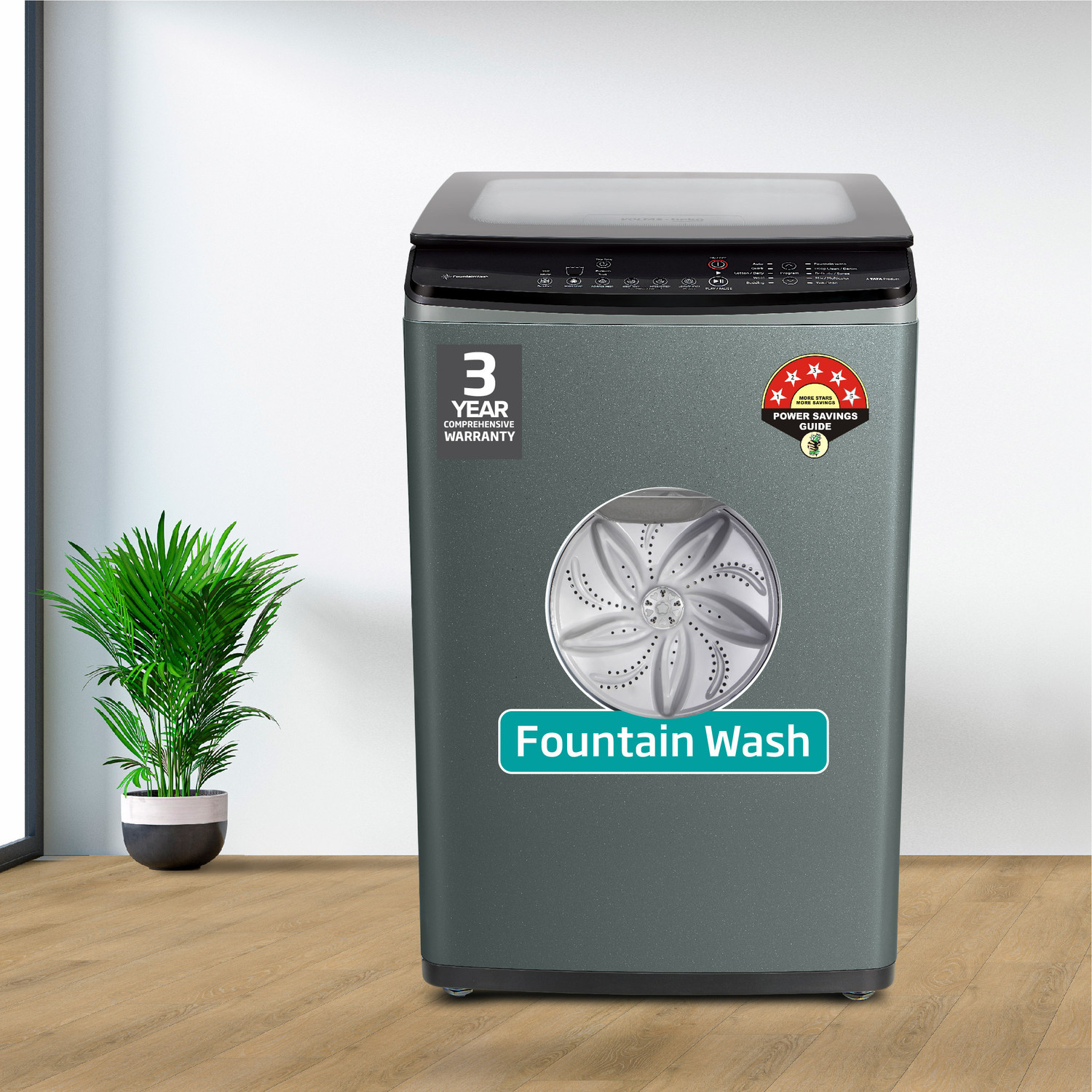Image of Voltas Beko by A Tata Product 8 kg Eco Wash and Fountain Wash Fully Automatic Top Load Washing Machine Black, Grey