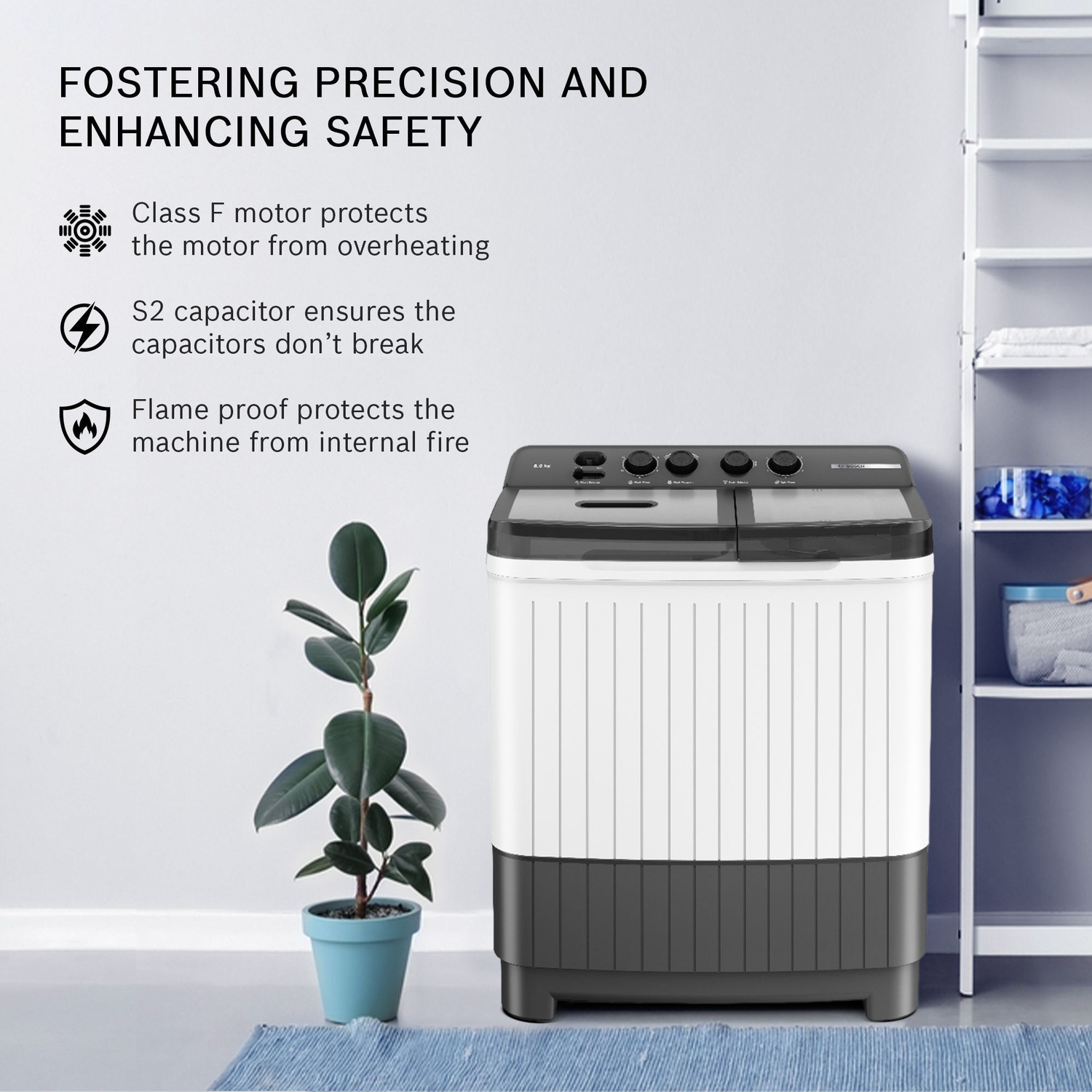 Image of BOSCH 8 kg 5 Star with Vario Pulsator, Stain Scrubber & 1360 High RPM Spin Motor Semi Automatic Top Load Washing Machine Grey, White