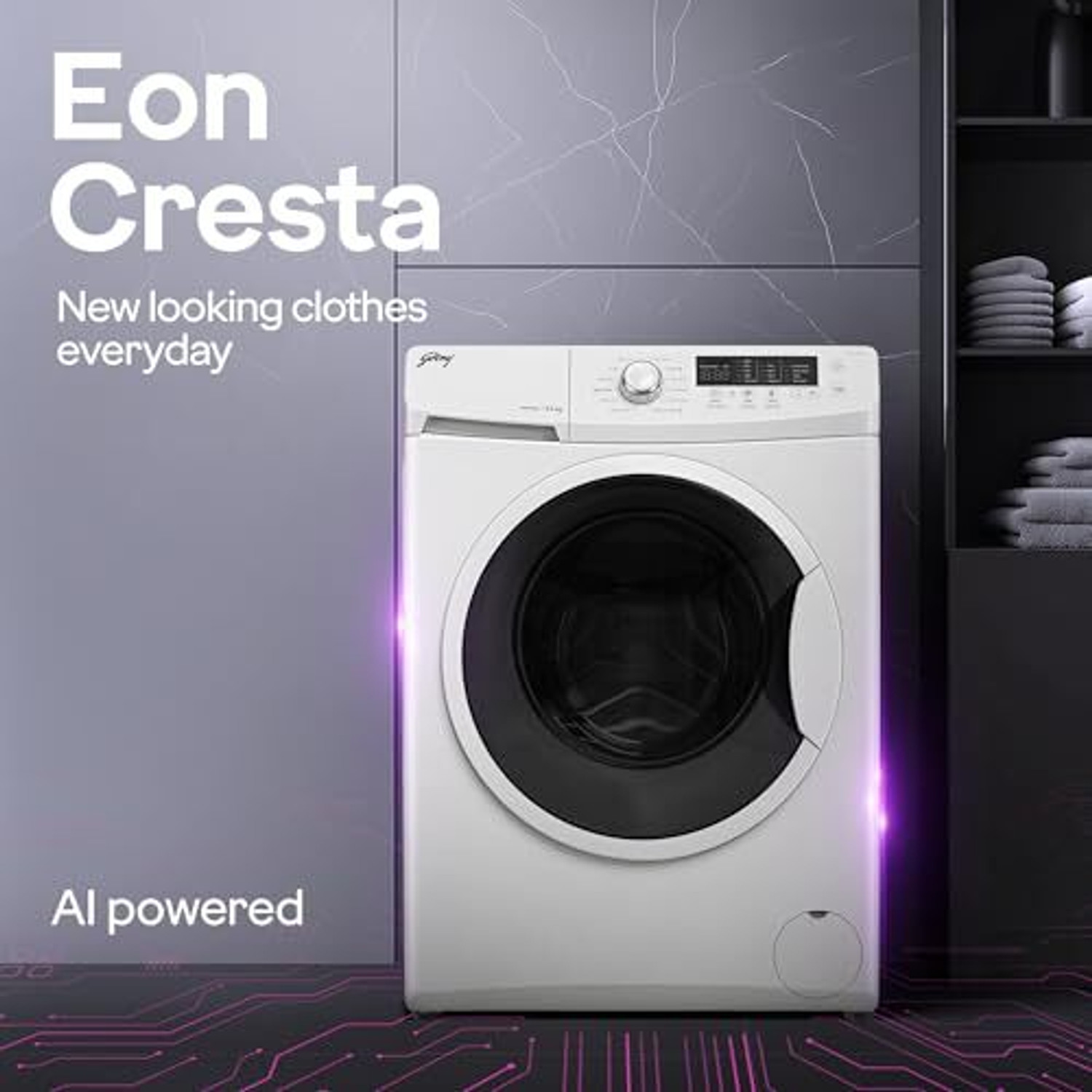 Image of Godrej 6.5 kg AI Powered, FabriSafe Drum, Eco Wash Fully Automatic Front Load Washing Machine White