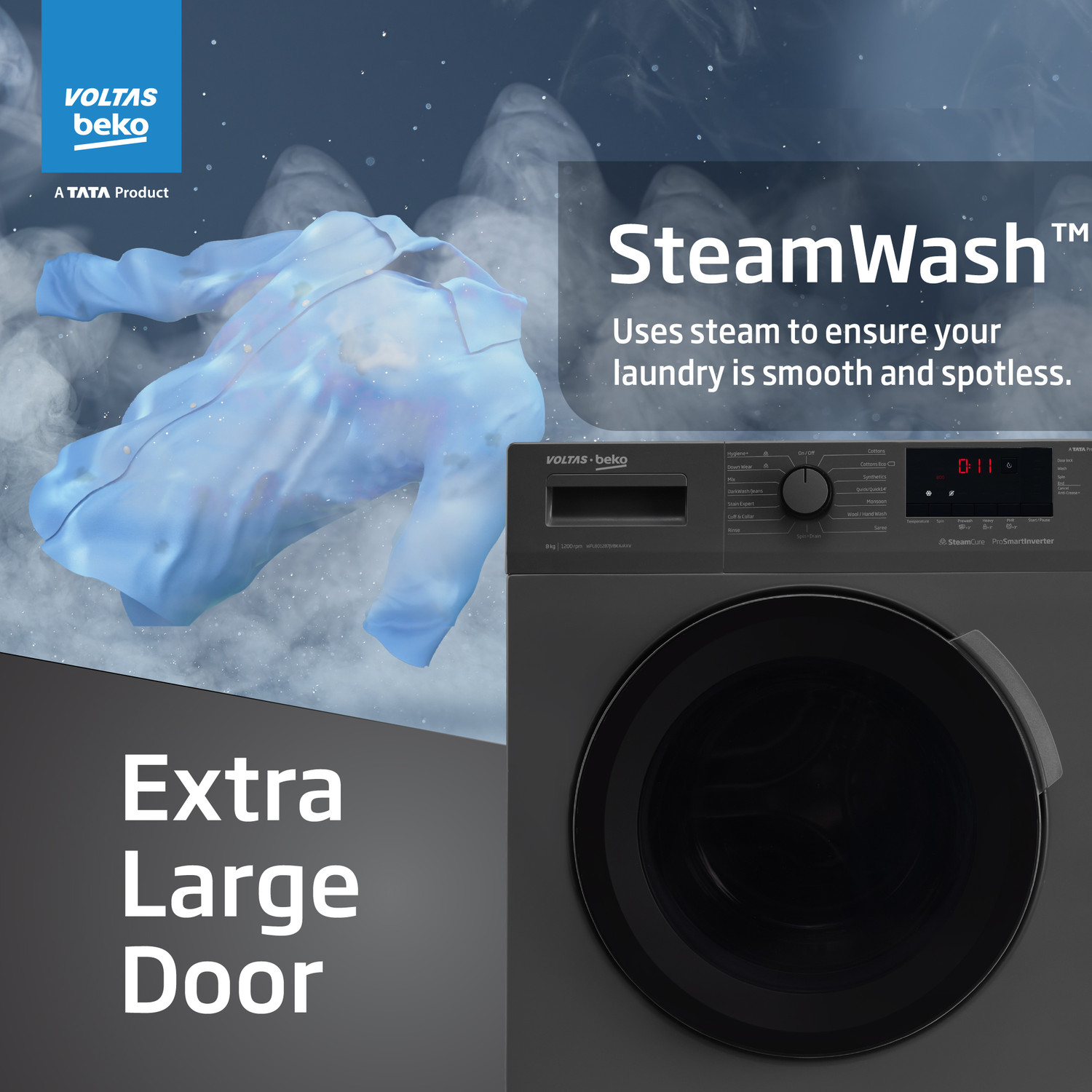 Image of Voltas Beko 9 kg Fully Automatic Front Load Washing Machine with In-built Heater Grey